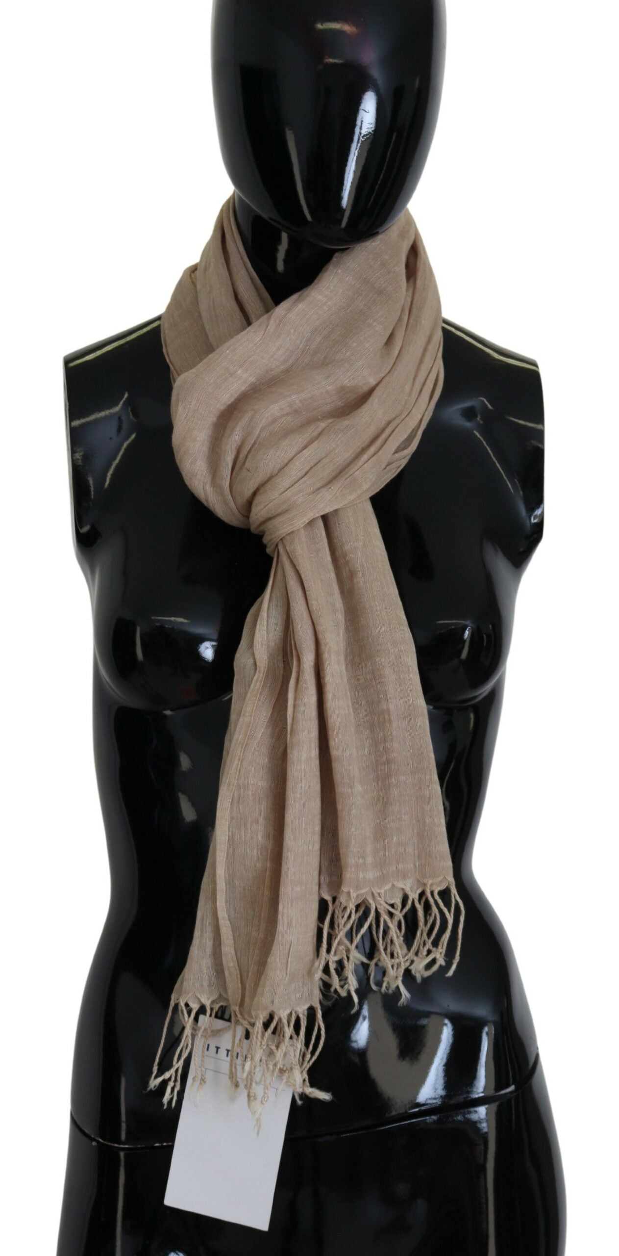 Costume National Beige Cotton Shawl Foulard Fringe Scarf - Maison Luxe