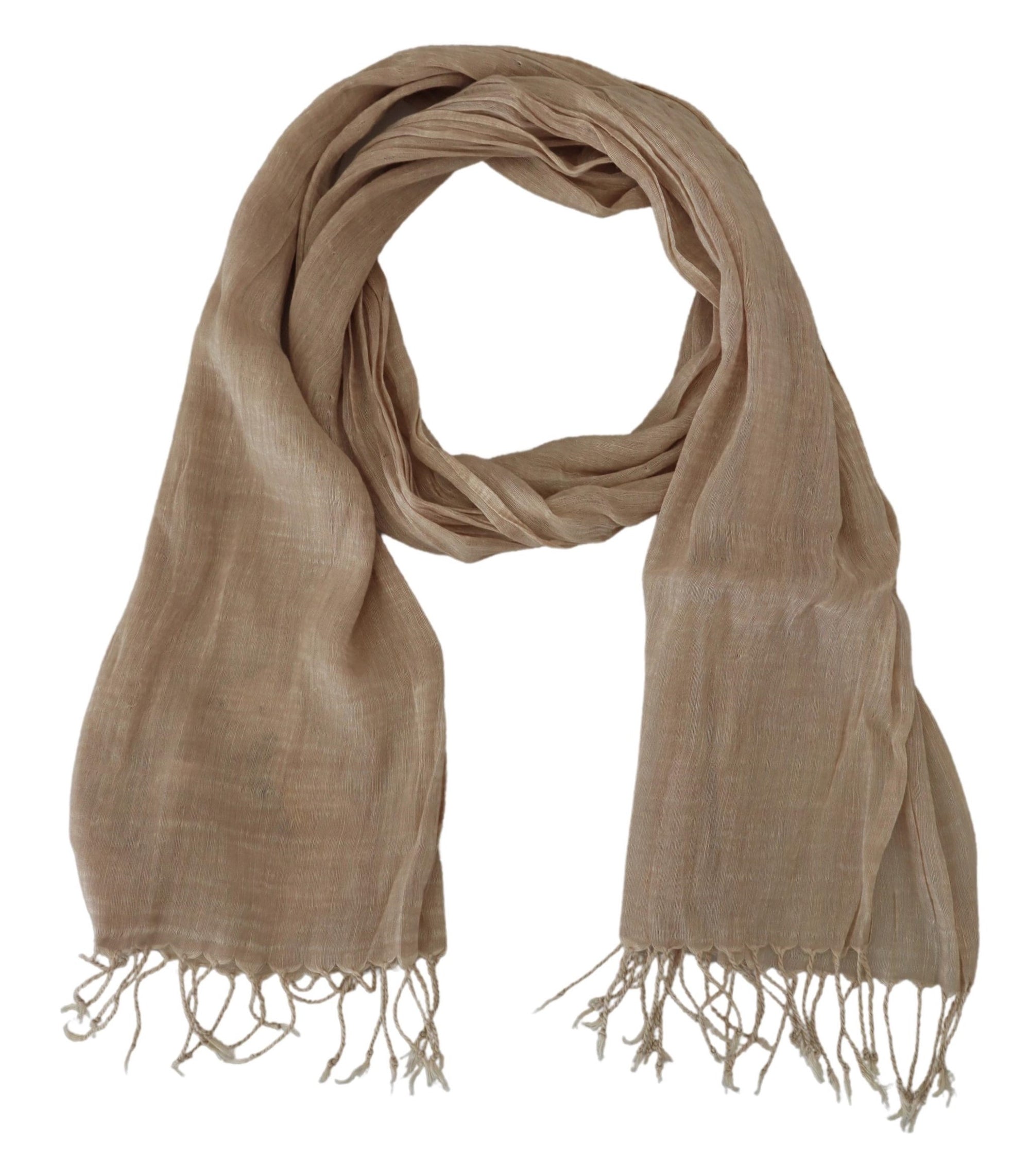 Costume National Beige Cotton Shawl Foulard Fringe Scarf - Maison Luxe