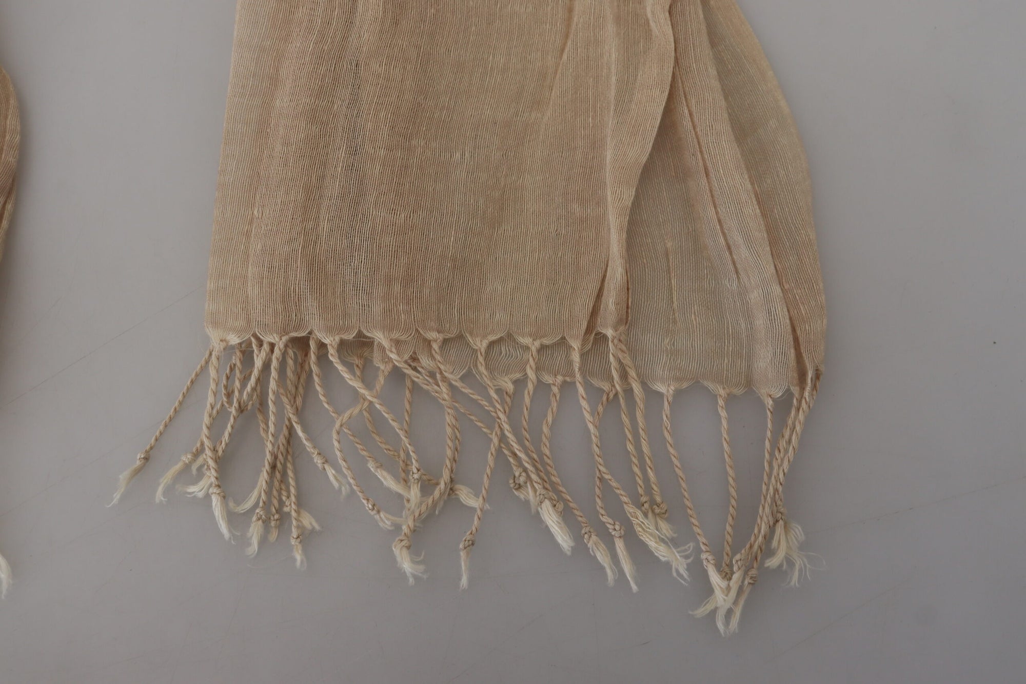 Costume National Beige Cotton Shawl Foulard Fringe Scarf - Maison Luxe