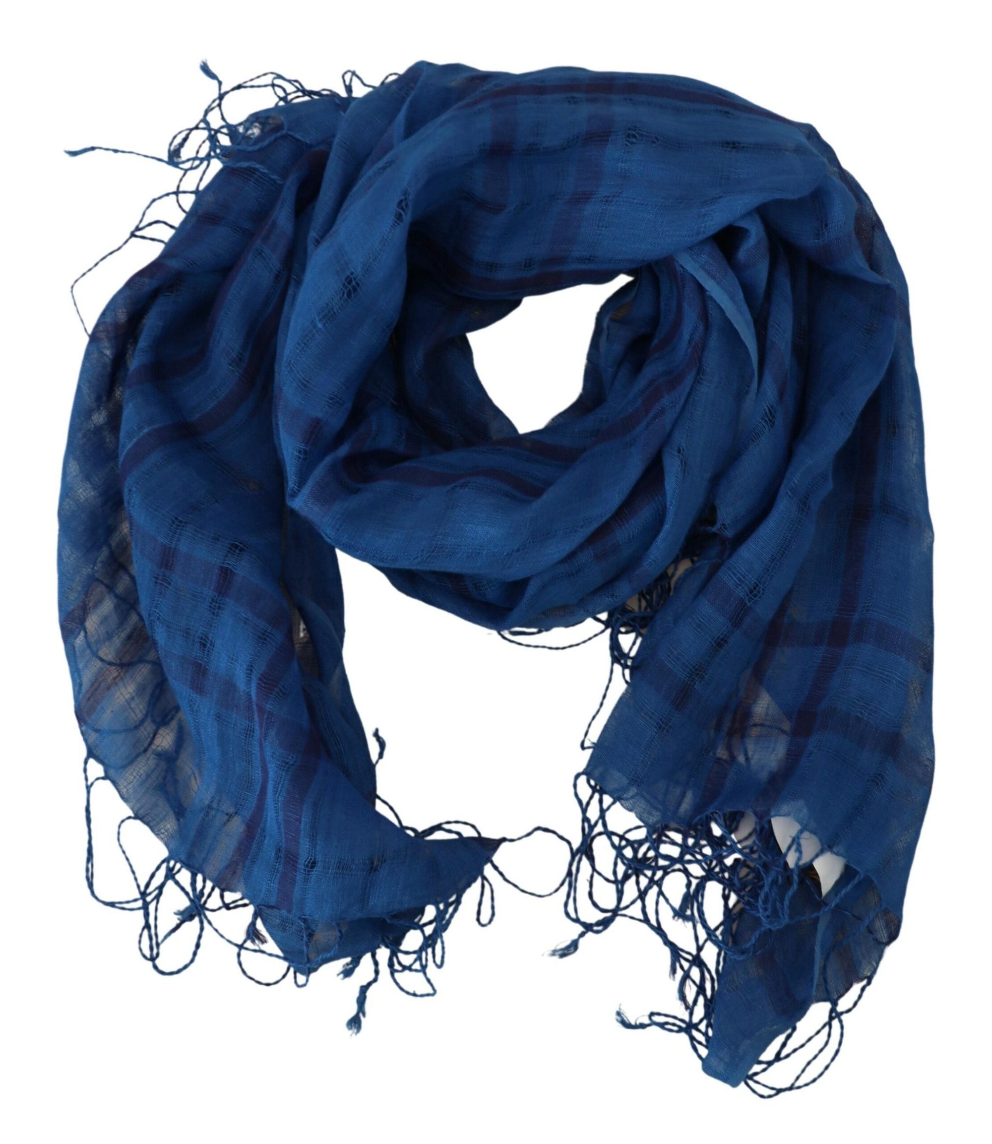 Costume National Blue Linen Shawl Foulard Fringes Scarf - Maison Luxe