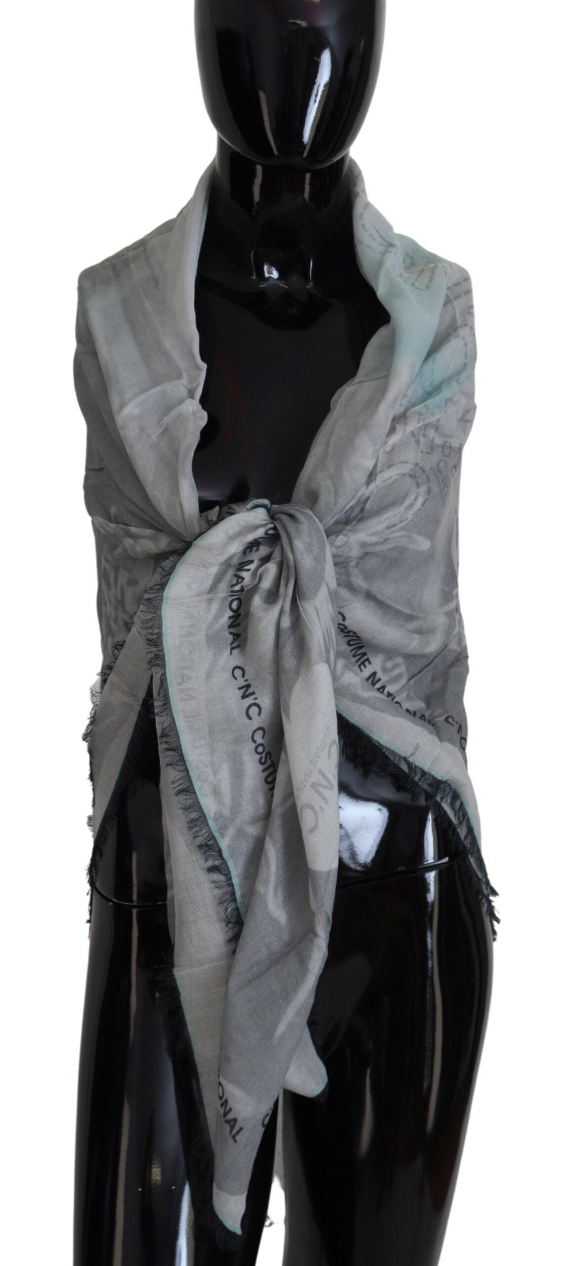 Costume National Gray Print Shawl Foulard Fringes Scarf - Maison Luxe