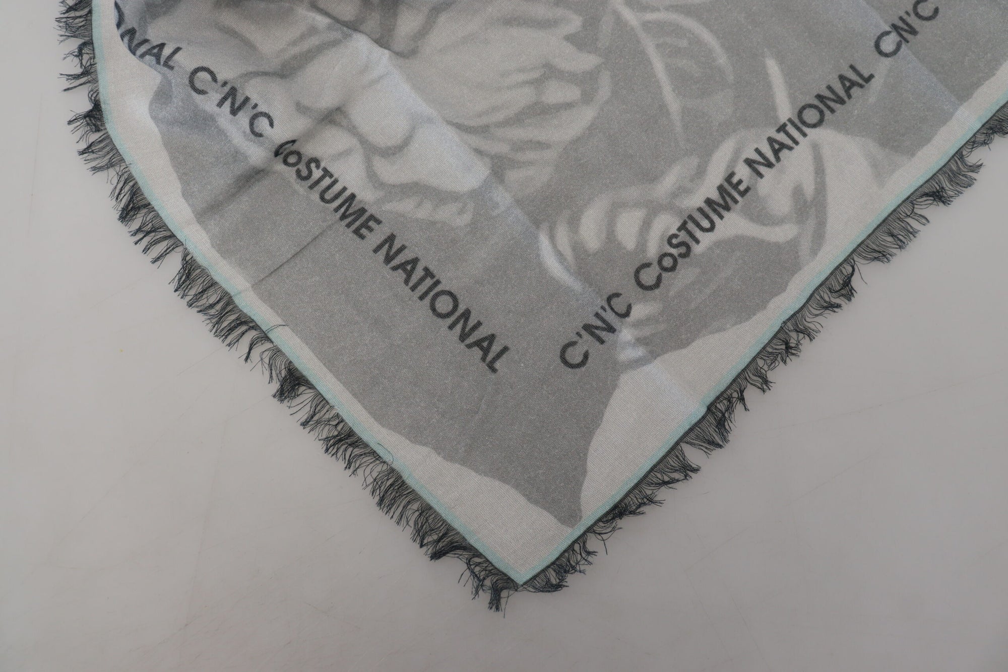Costume National Gray Print Shawl Foulard Fringes Scarf - Maison Luxe