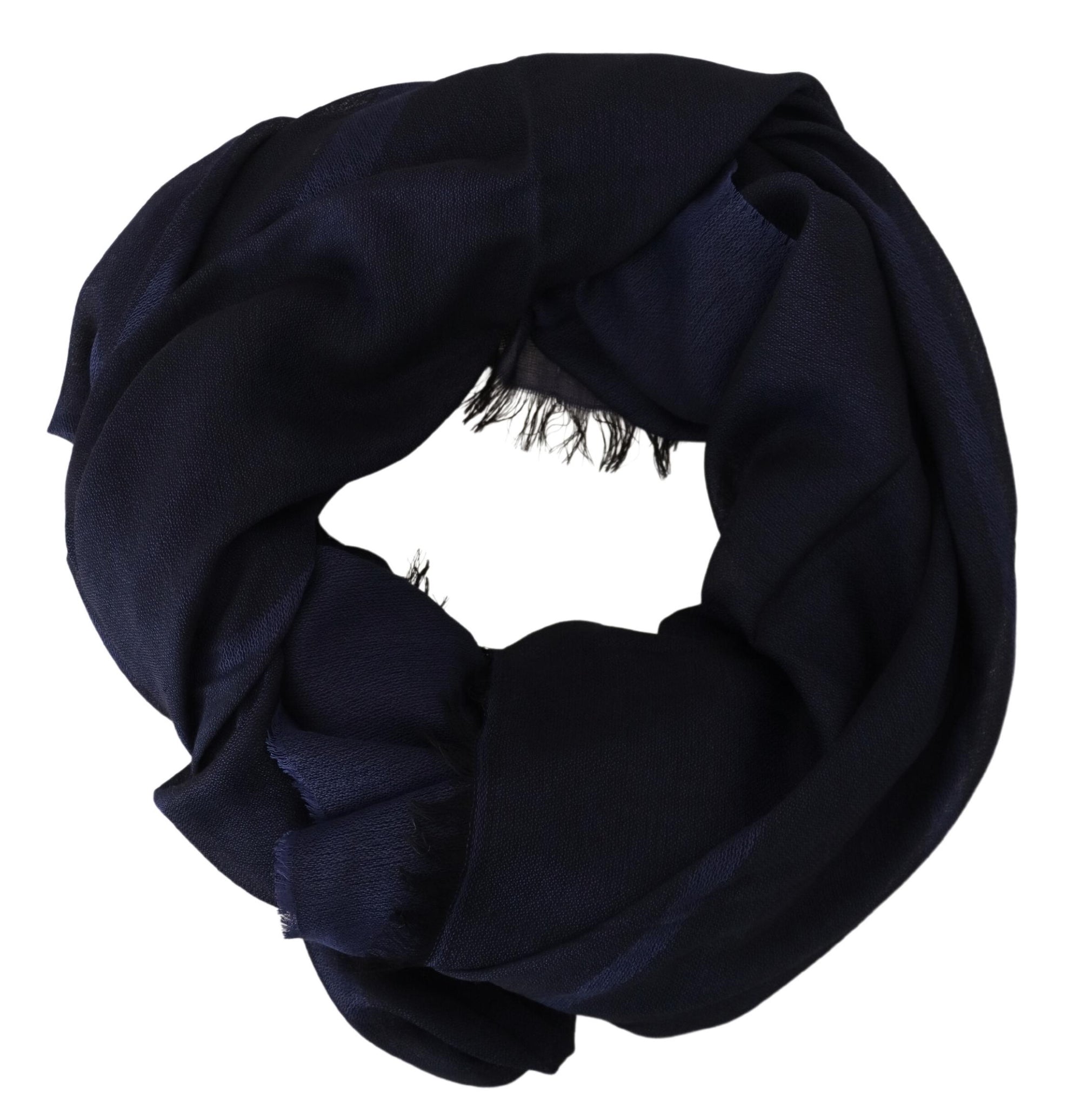 GF Ferre Dark Blue Wool Neck Wrap Shawl Fringes Scarf - Maison Luxe