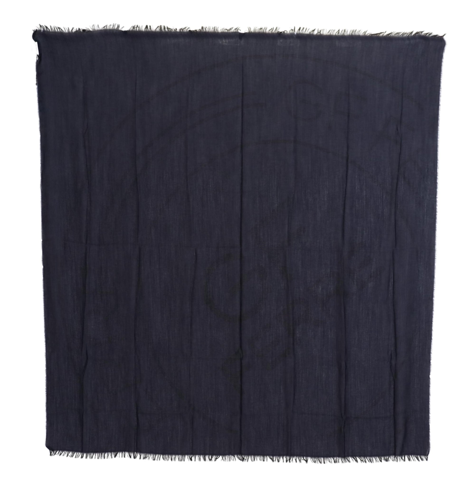 GF Ferre Dark Blue Wool Neck Wrap Shawl Fringes Scarf - Maison Luxe