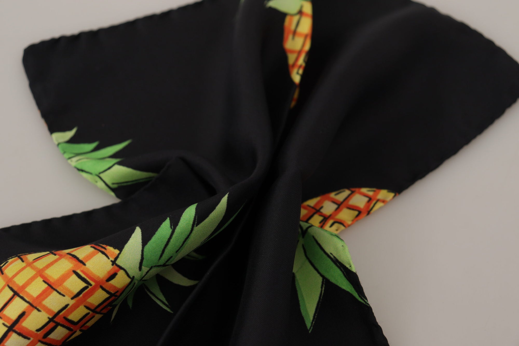 Dolce & Gabbana Black Pineapple Printed Square Handkerchief  Scarf - Maison Luxe