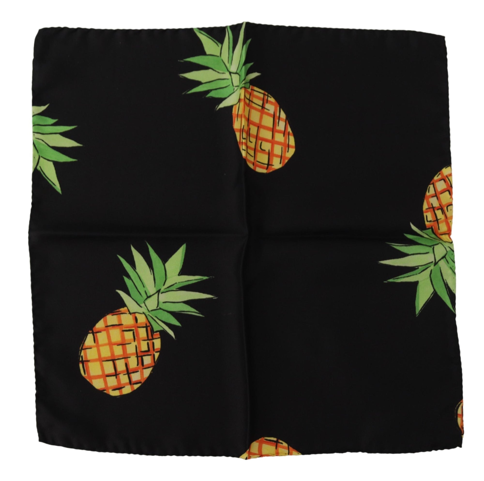 Dolce & Gabbana Black Pineapple Printed Square Handkerchief  Scarf - Maison Luxe