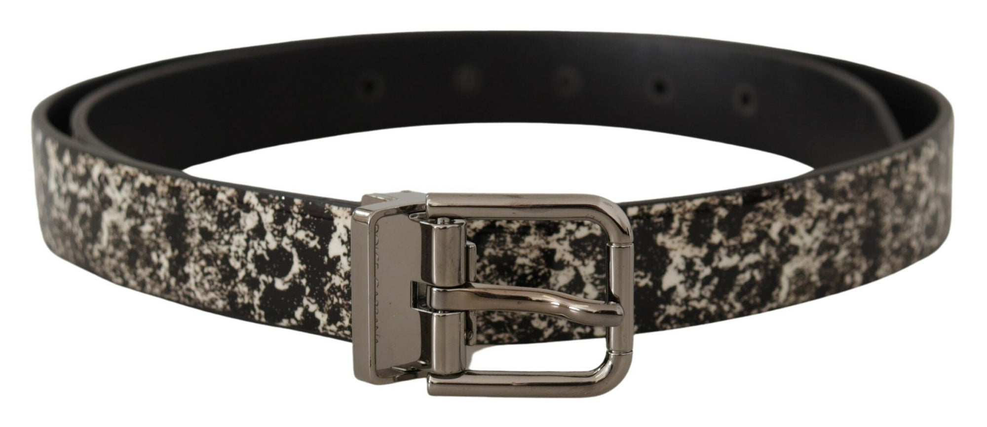 Dolce & Gabbana Black Marble Print Leather Silver Logo Buckle Belt - Maison Luxe