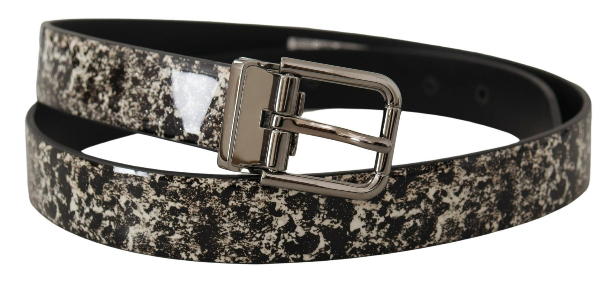 Dolce & Gabbana Black Marble Print Leather Silver Logo Buckle Belt - Maison Luxe