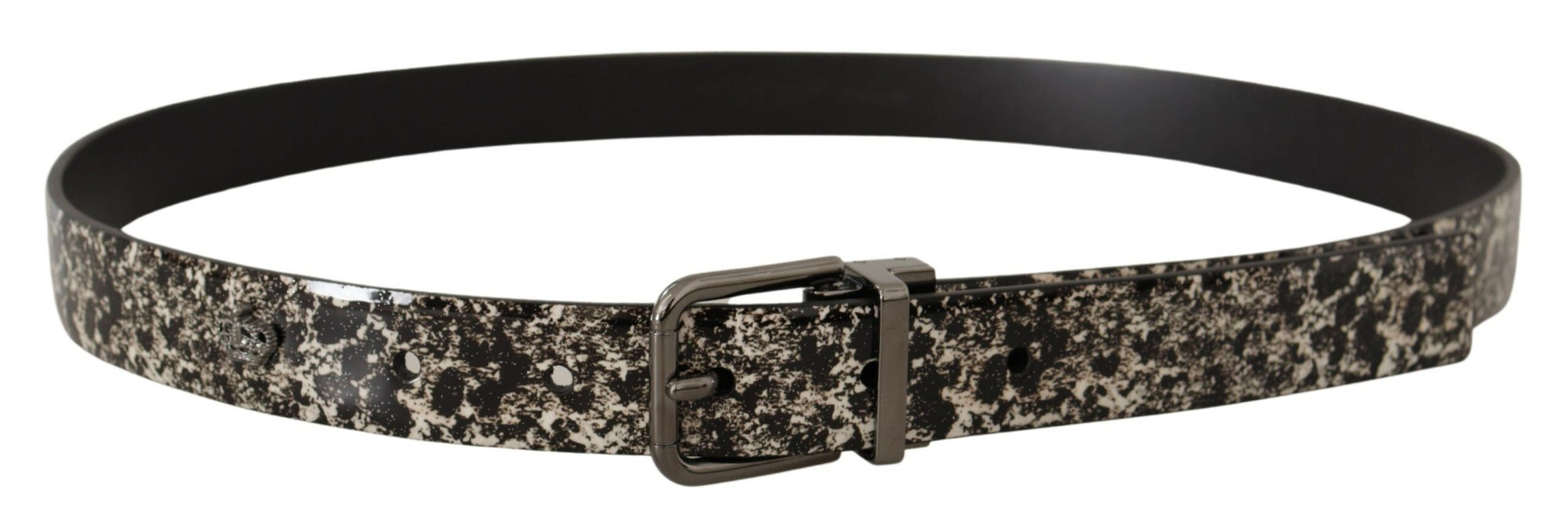 Dolce & Gabbana Black Marble Print Leather Gray Logo Belt - Maison Luxe