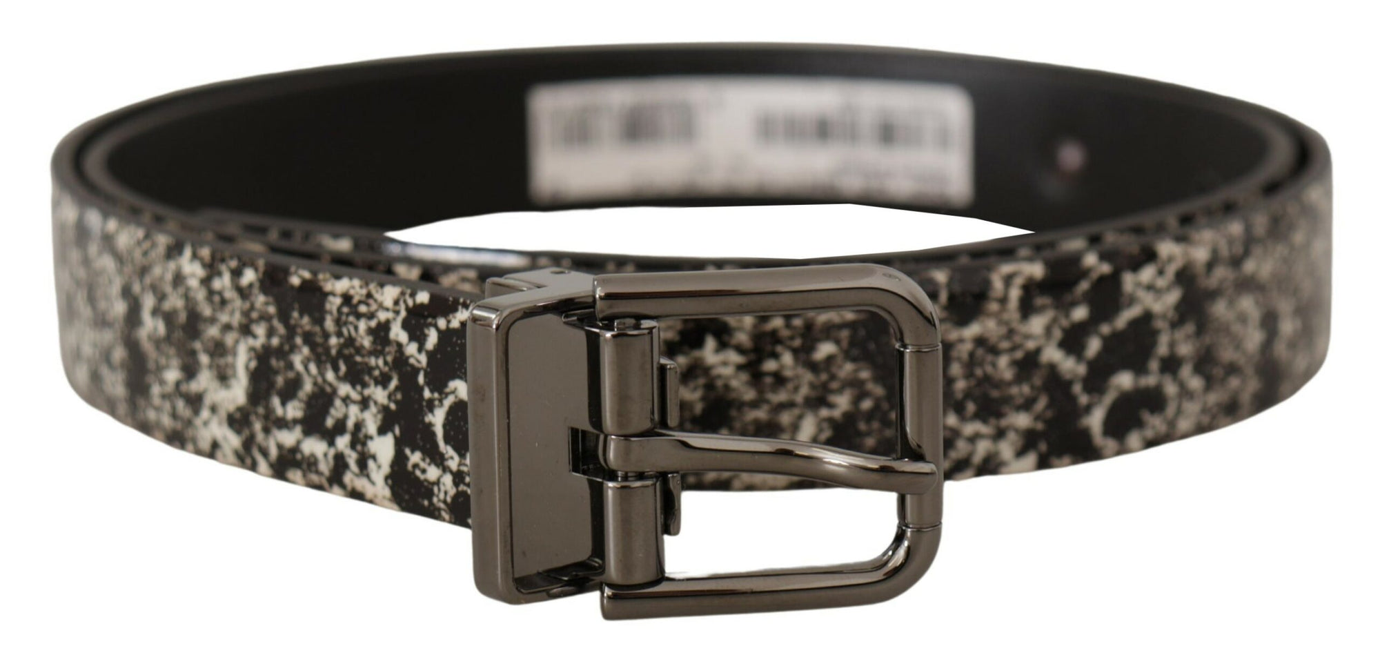 Dolce & Gabbana Black Marble Print Leather Gray Logo Belt - Maison Luxe