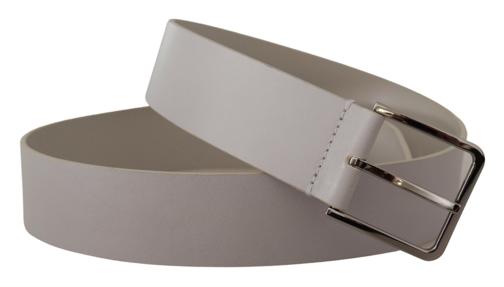 Dolce & Gabbana White Leather Wide Silver Metal Buckle Belt - Maison Luxe