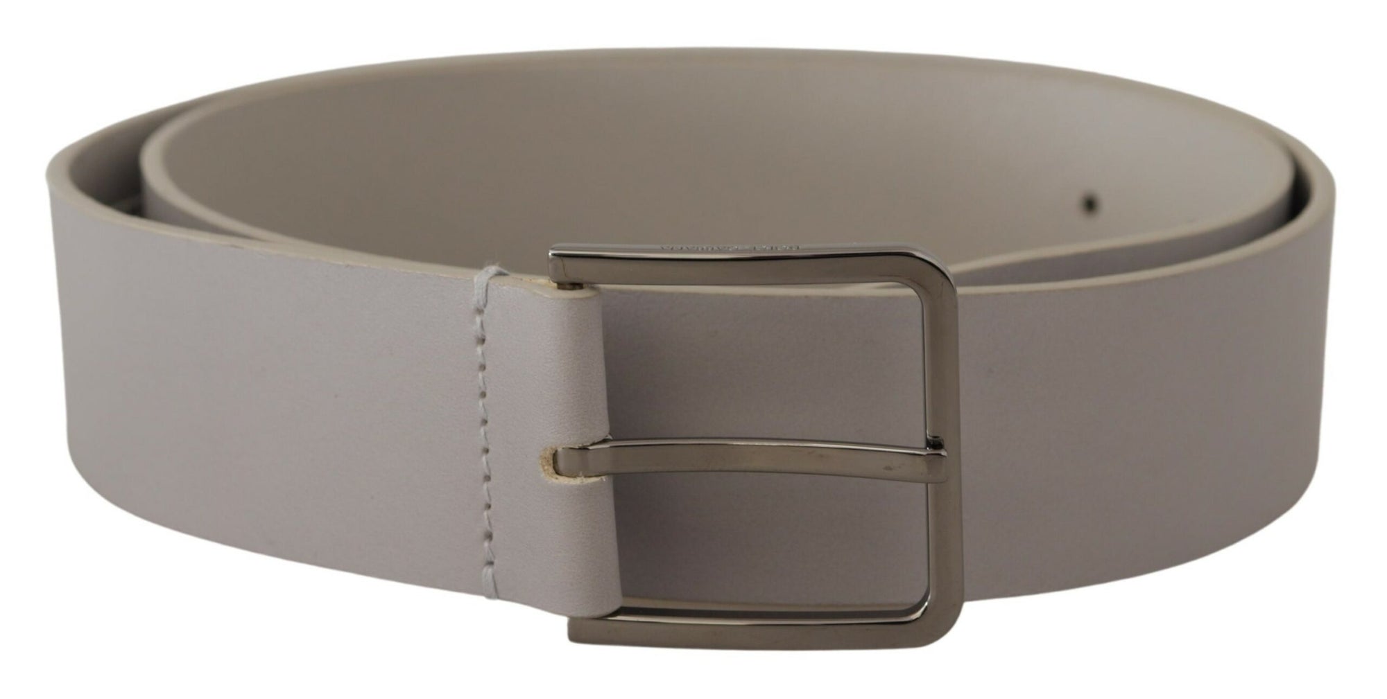 Dolce & Gabbana White Leather Wide Silver Metal Buckle Belt - Maison Luxe