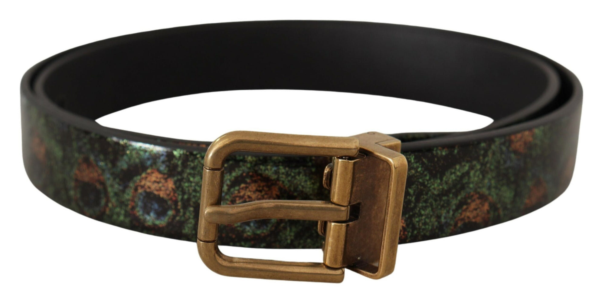 Dolce & Gabbana Multicolor Leather Vernice Pavone Bronze Metal Belt - Maison Luxe