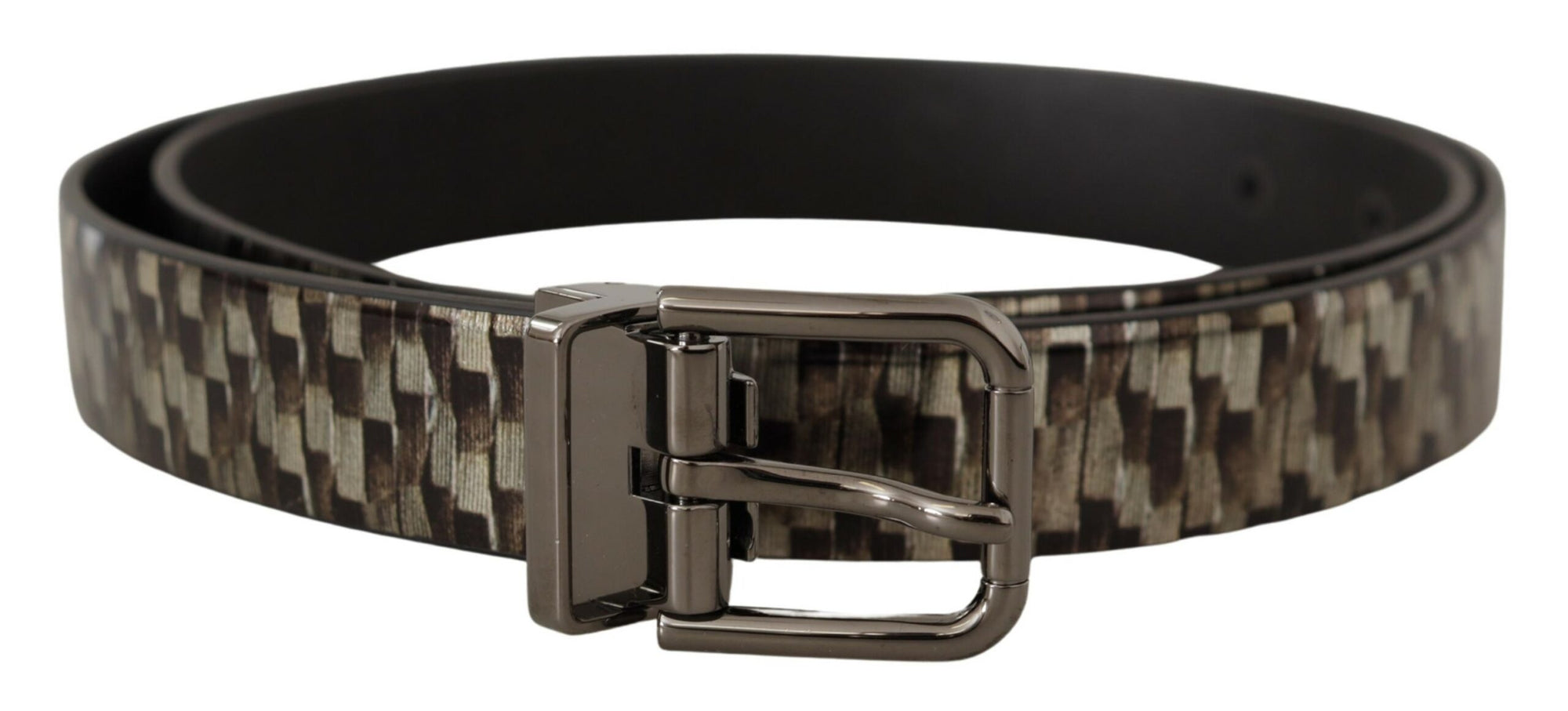 Dolce & Gabbana Brown Herringbone Leather Gray Belt - Maison Luxe