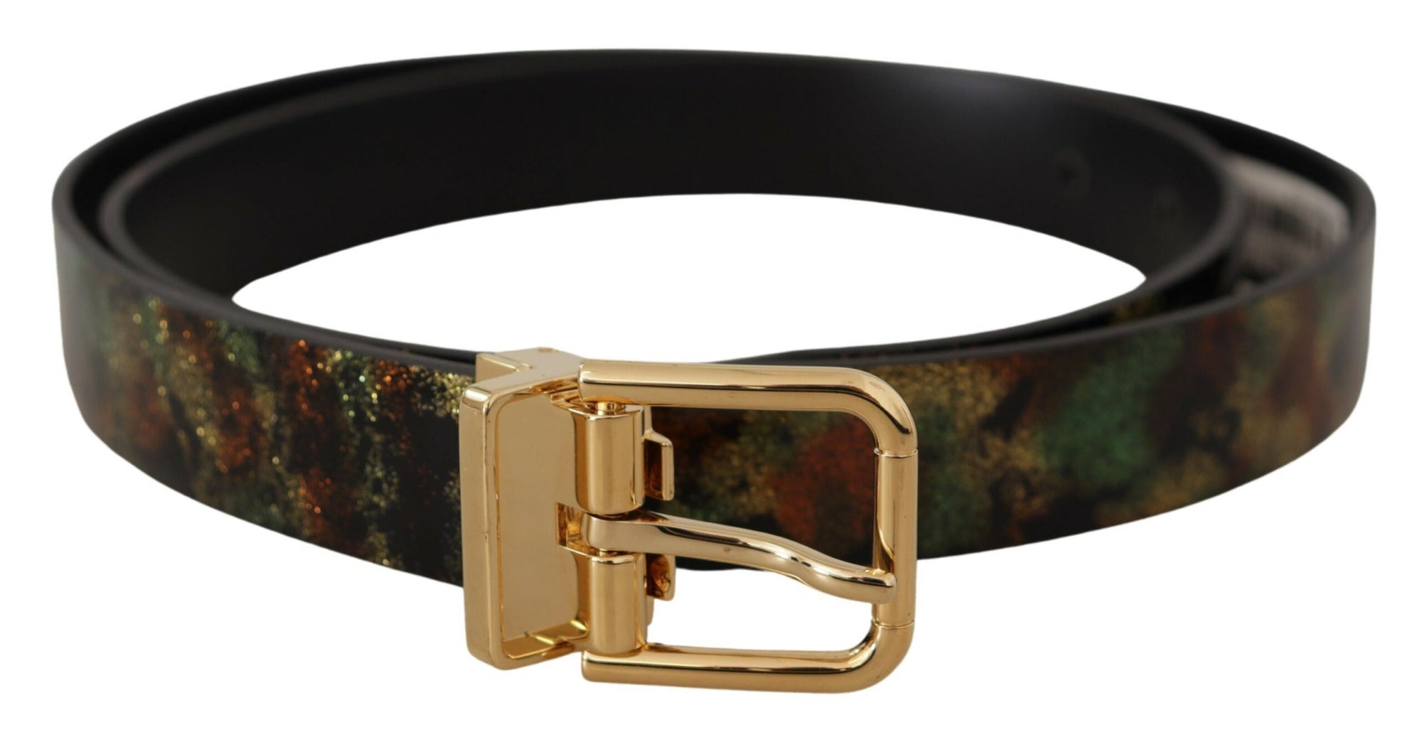 Dolce & Gabbana Black Green Leather Bronze Metal Buckle Belt - Maison Luxe