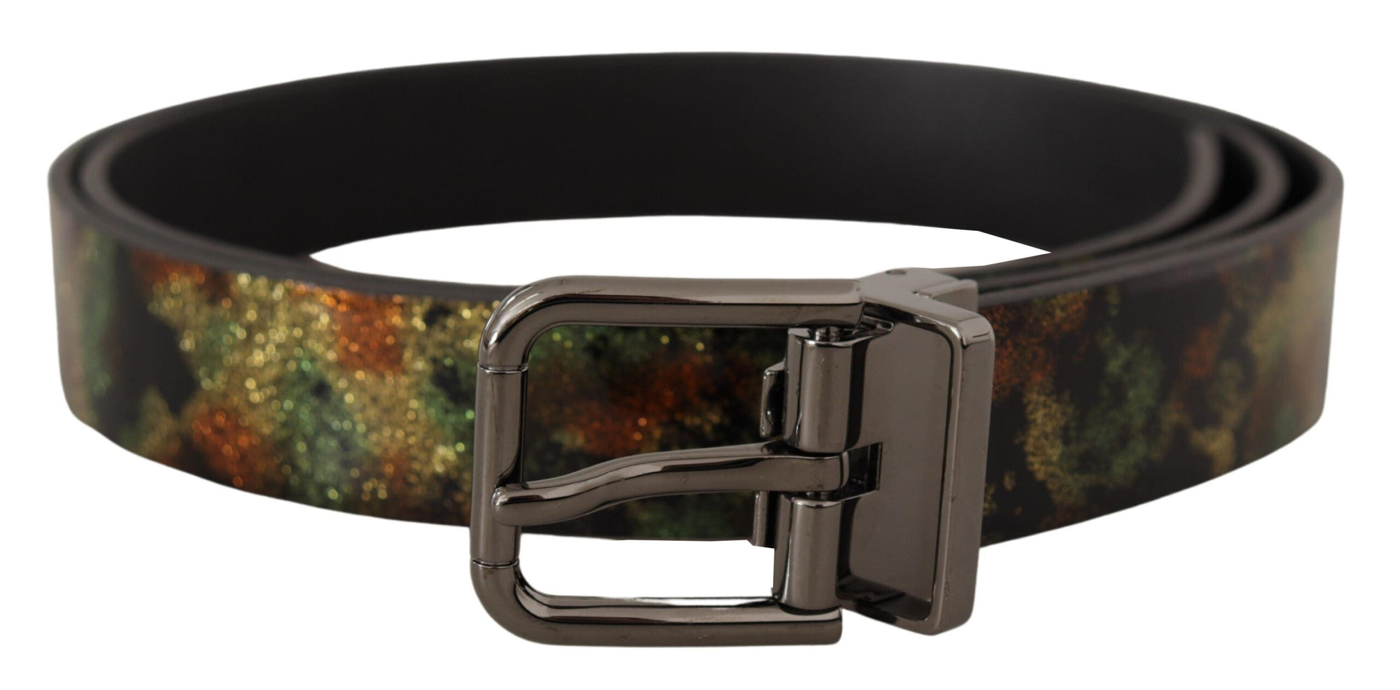 Dolce & Gabbana Black Sparkling Leather Black Metal Buckle Belt - Maison Luxe