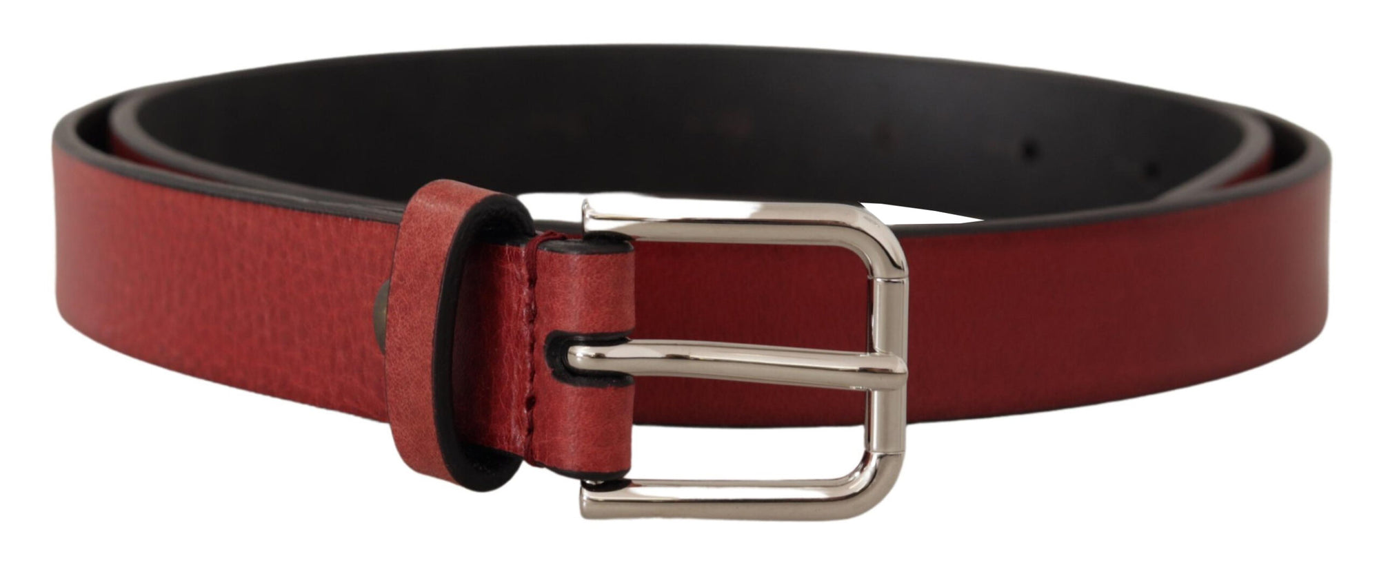 Dolce & Gabbana Maroon Vitello Leather Silver Metal Belt - Maison Luxe