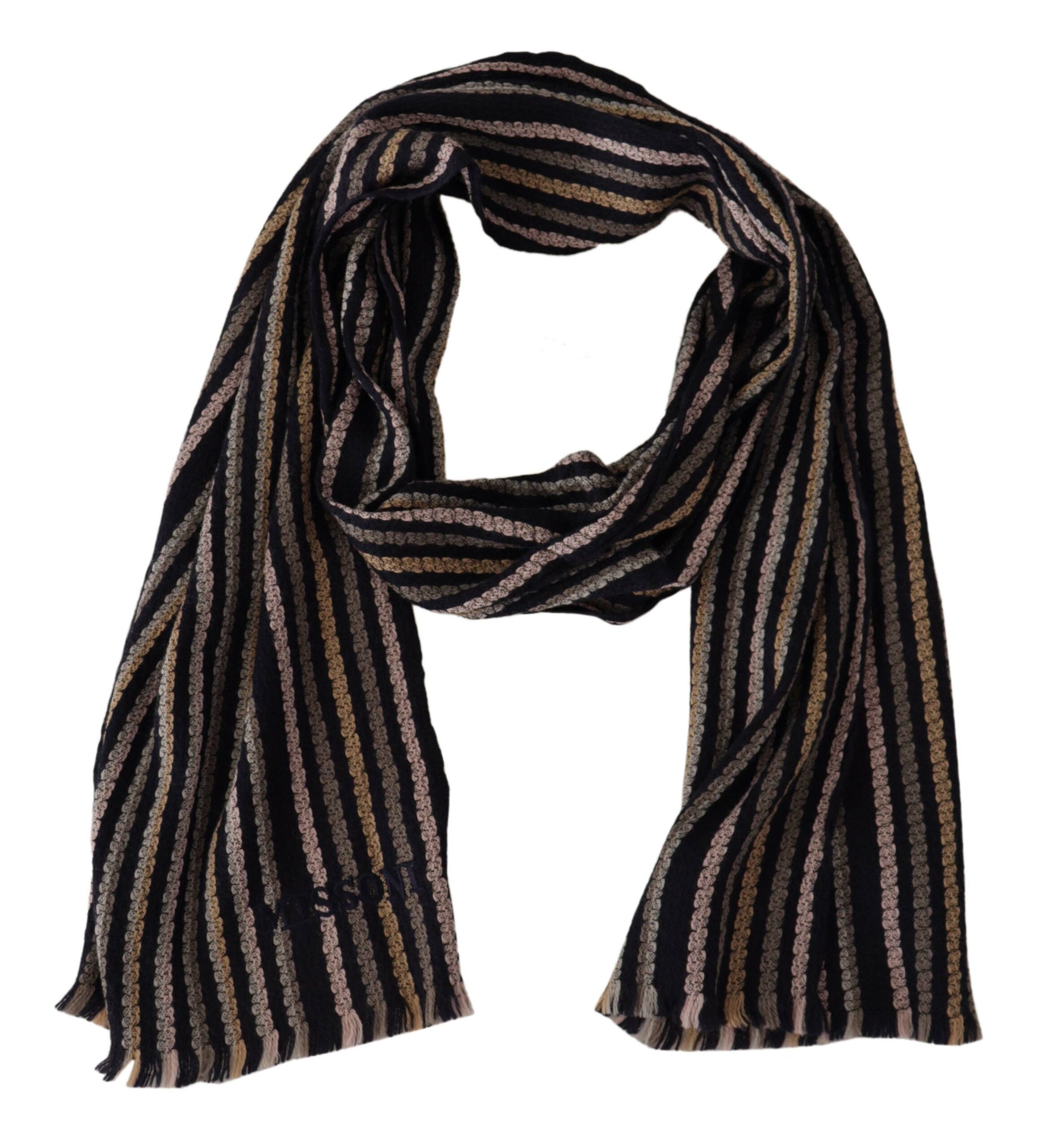 Missoni Multicolor Stripes Wool Knit Fringe Shawl Scarf - Maison Luxe