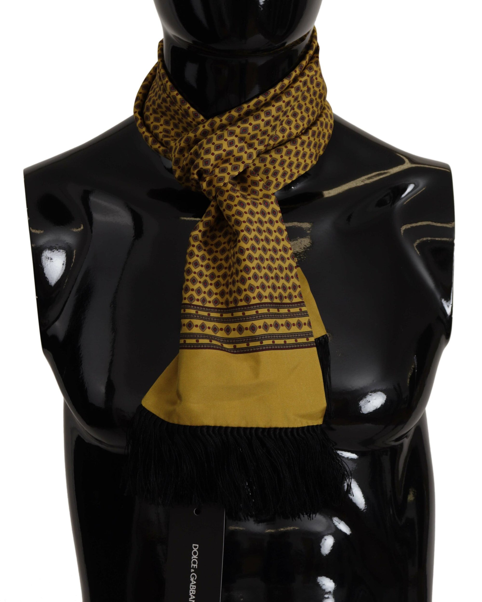 Dolce & Gabbana Yellow Patterned Silk Neck Wrap Fringe Scarf - Maison Luxe