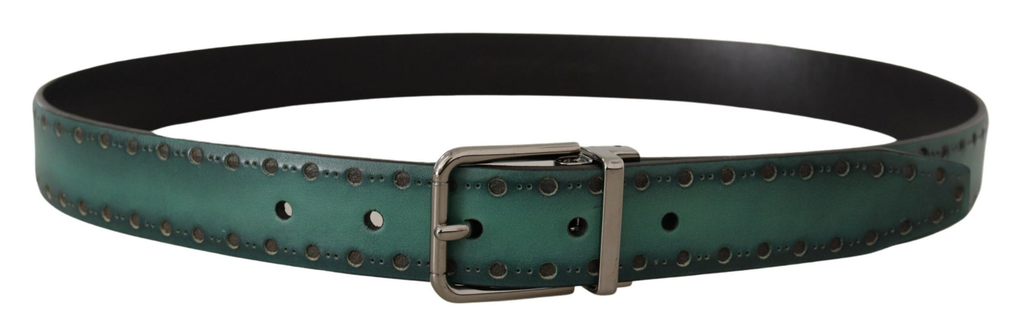 Dolce & Gabbana Green Giotto Leather Silver Metal Buckle Belt - Maison Luxe