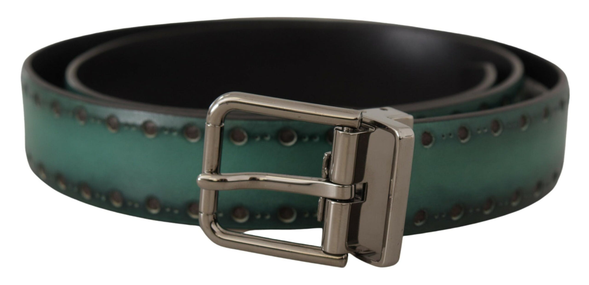 Dolce & Gabbana Green Giotto Leather Silver Metal Buckle Belt - Maison Luxe
