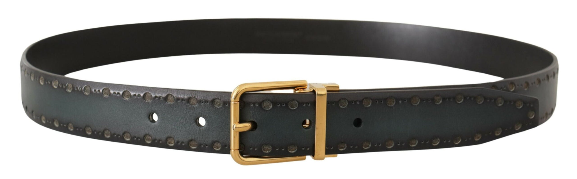 Dolce & Gabbana Green Perforated Leather Brass Metal Belt - Maison Luxe
