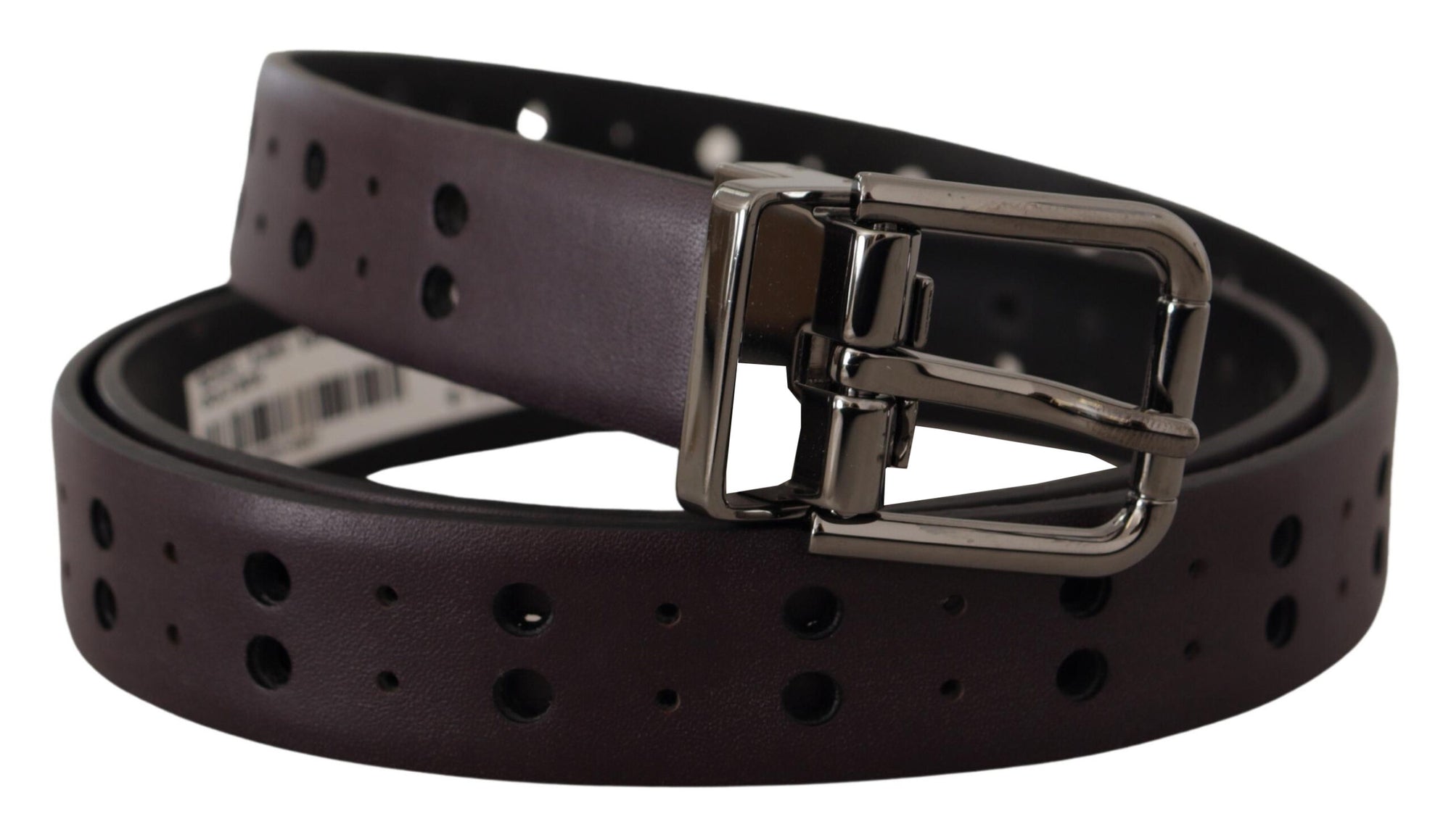Dolce & Gabbana Burgundy Leather Perforated Metal Buckle Belt - Maison Luxe