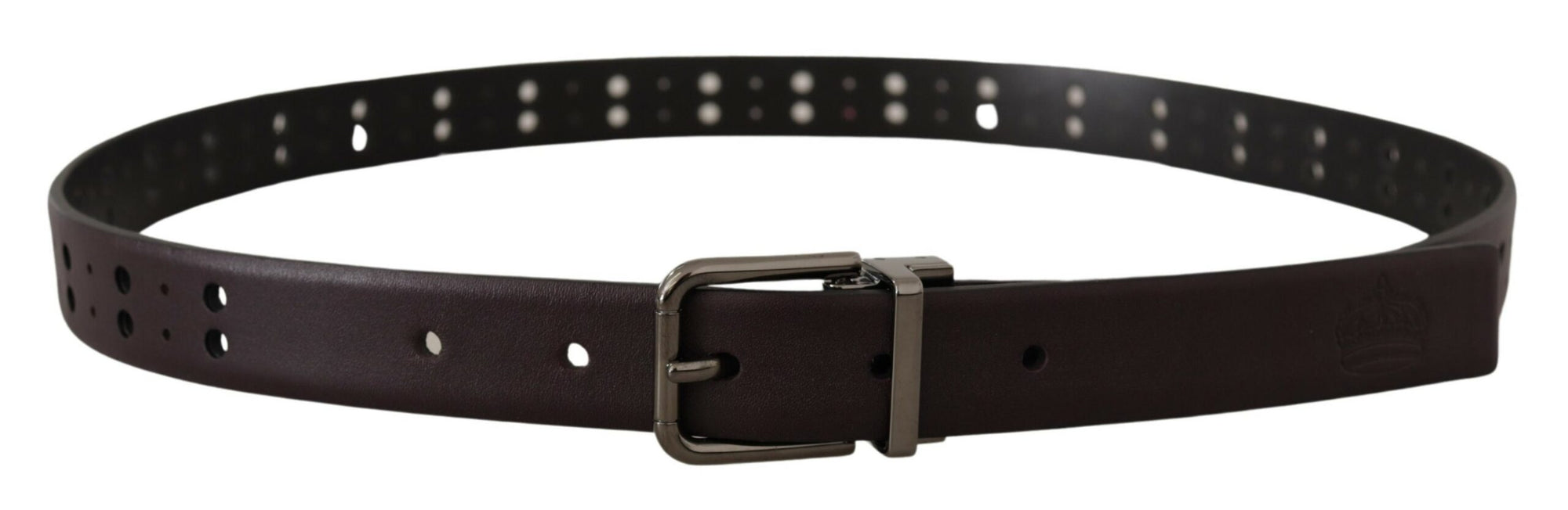Dolce & Gabbana Burgundy Leather Perforated Metal Buckle Belt - Maison Luxe