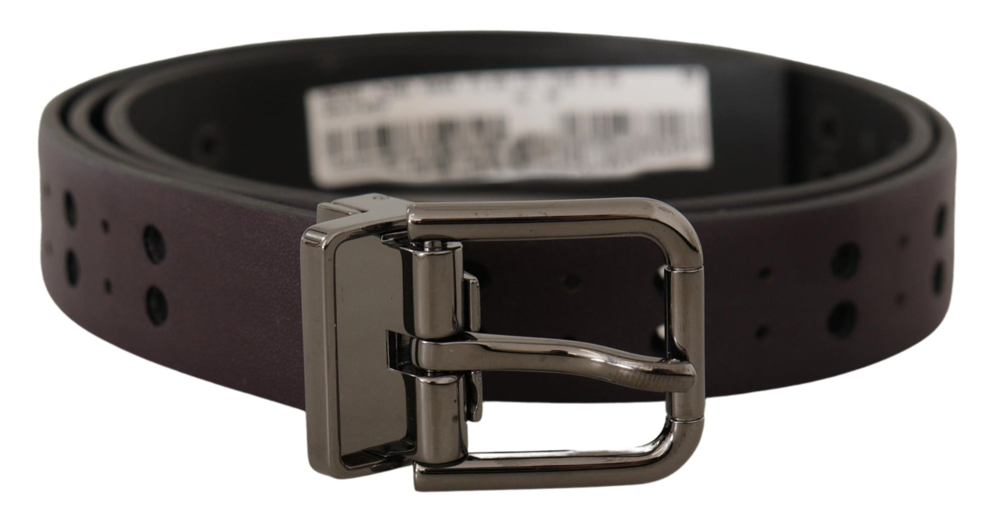 Dolce & Gabbana Burgundy Leather Perforated Metal Buckle Belt - Maison Luxe