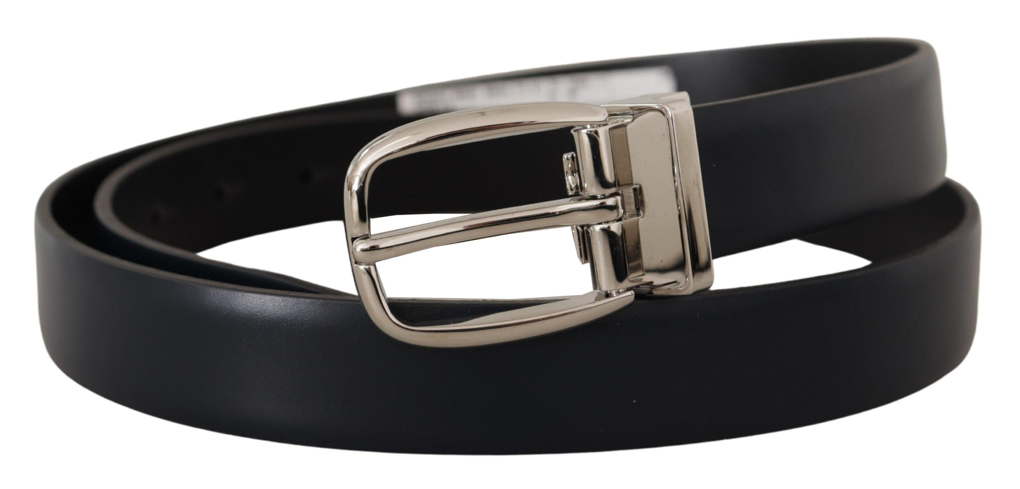 Dolce & Gabbana Black Leather Formal Silver Metal Buckle Belt - Maison Luxe