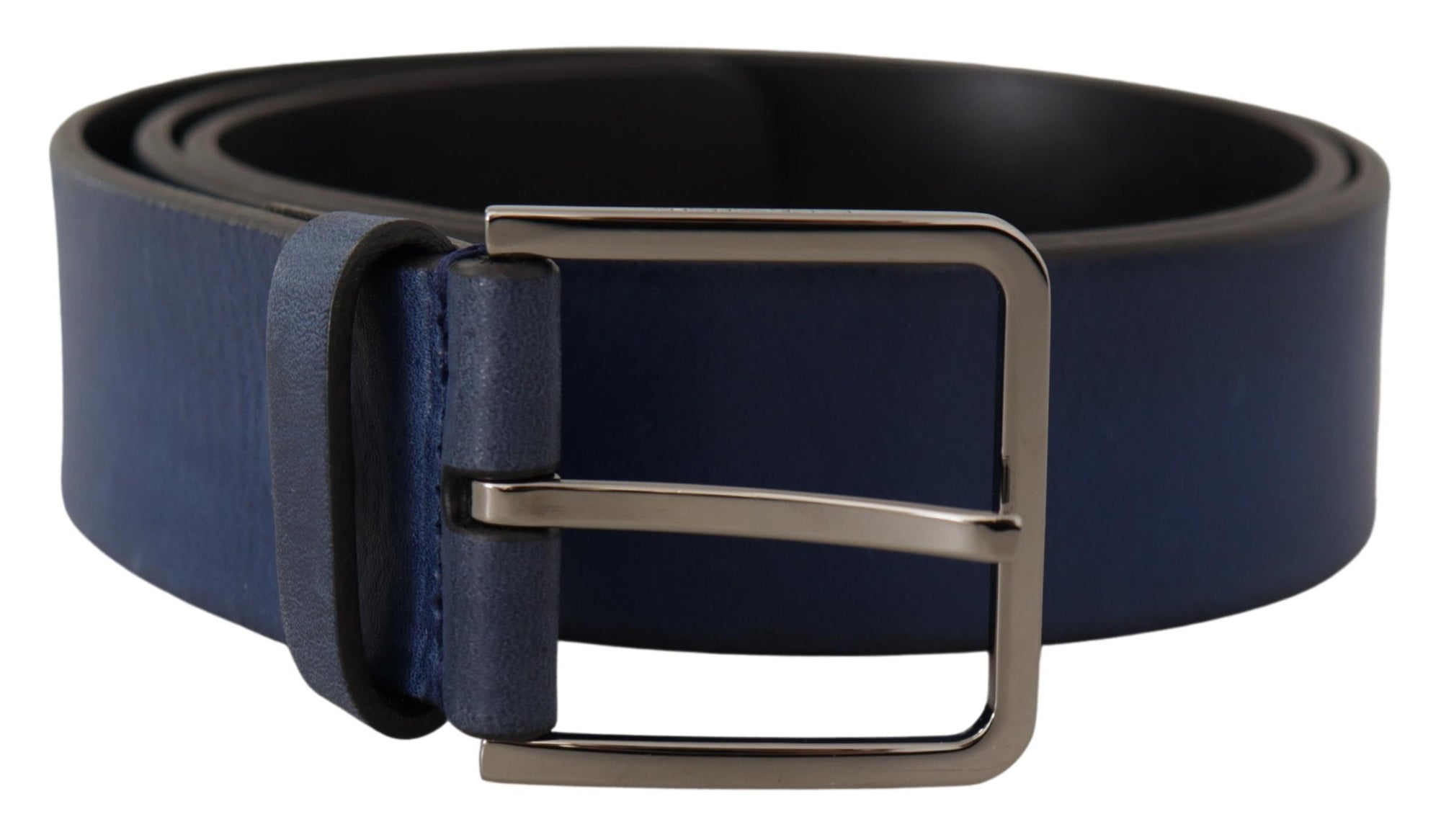 Dolce & Gabbana Blue Calf Leather Silver Metal Buckle Classic Belt - Maison Luxe