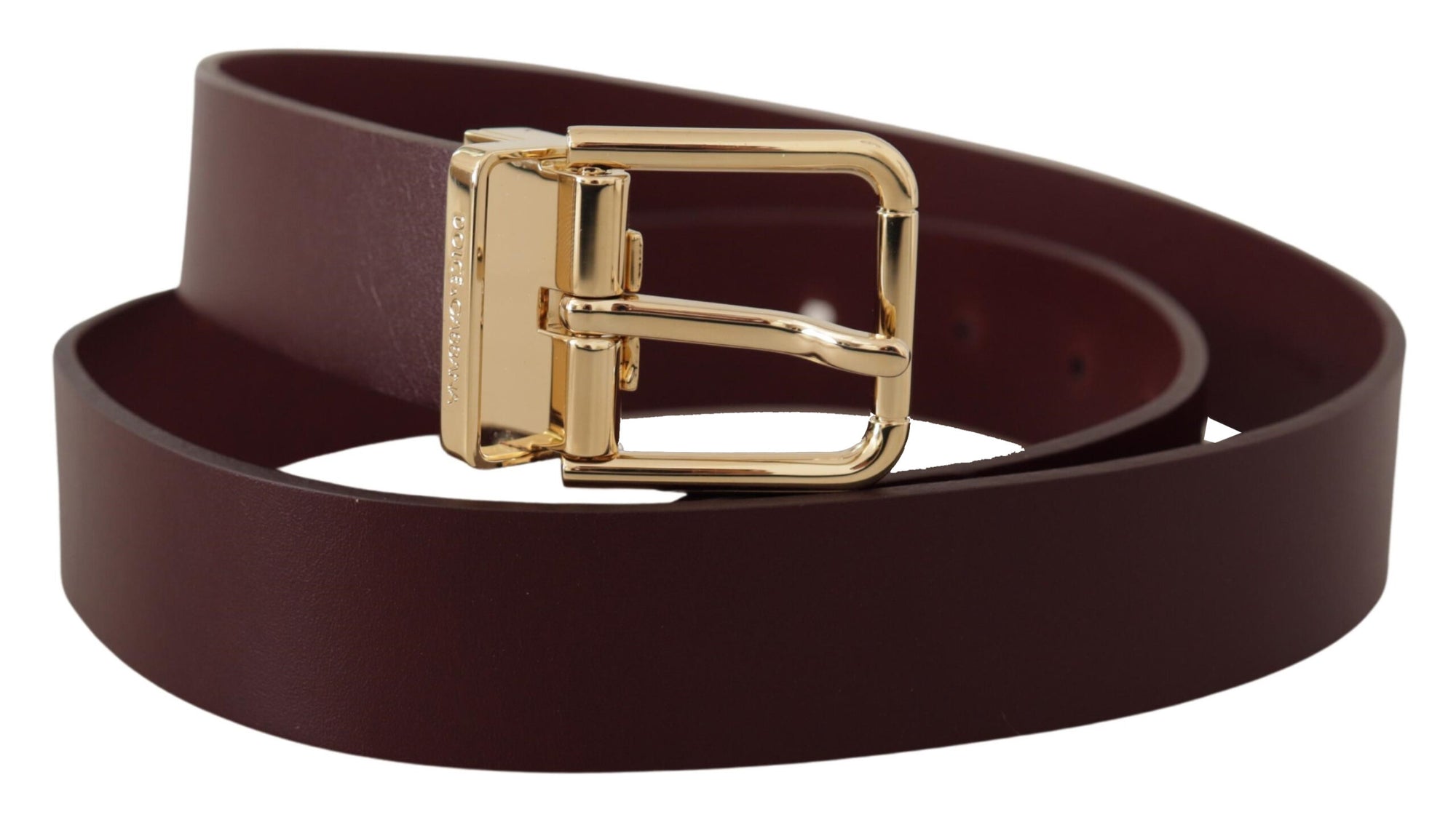 Dolce & Gabbana Maroon Vitello Leather Gold Metal Buckle Belt - Maison Luxe