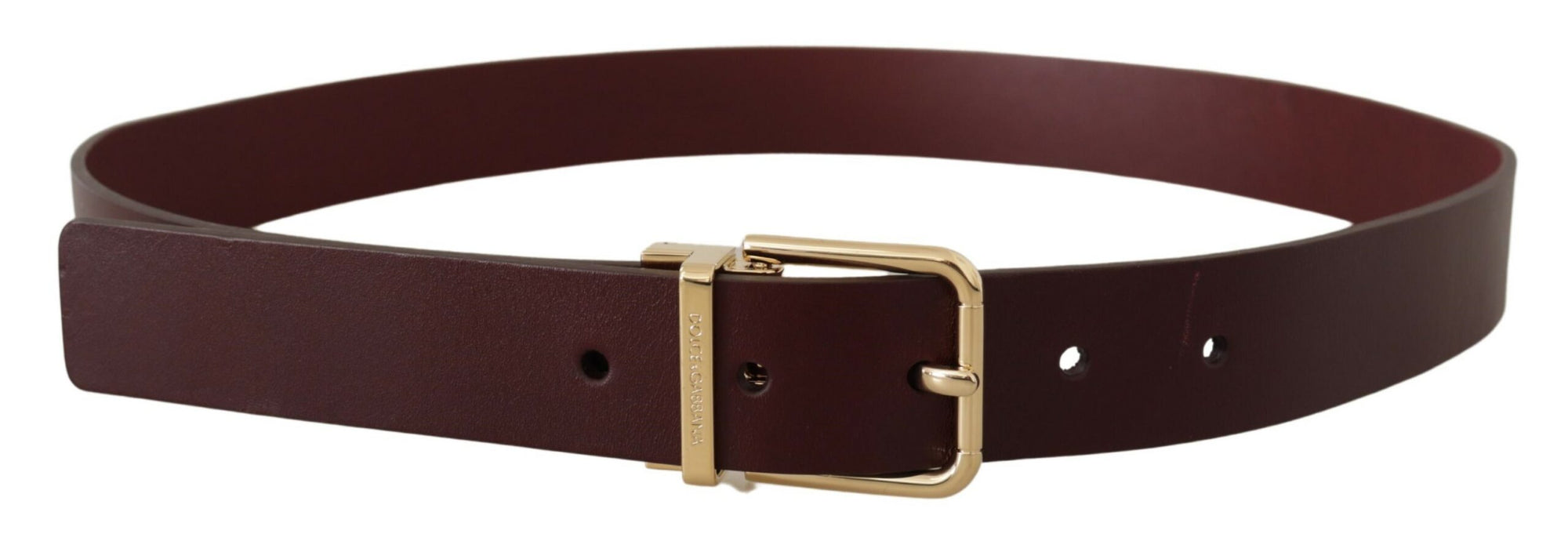 Dolce & Gabbana Maroon Vitello Leather Gold Metal Buckle Belt - Maison Luxe