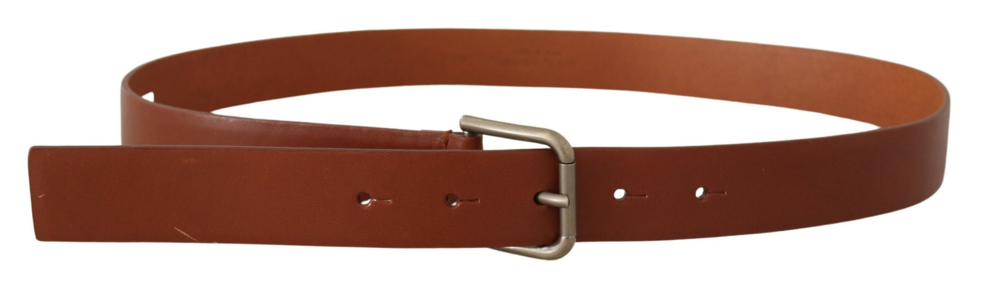 Dolce & Gabbana Brown Calf Leather Silver Tone Metal Buckle Belt - Maison Luxe