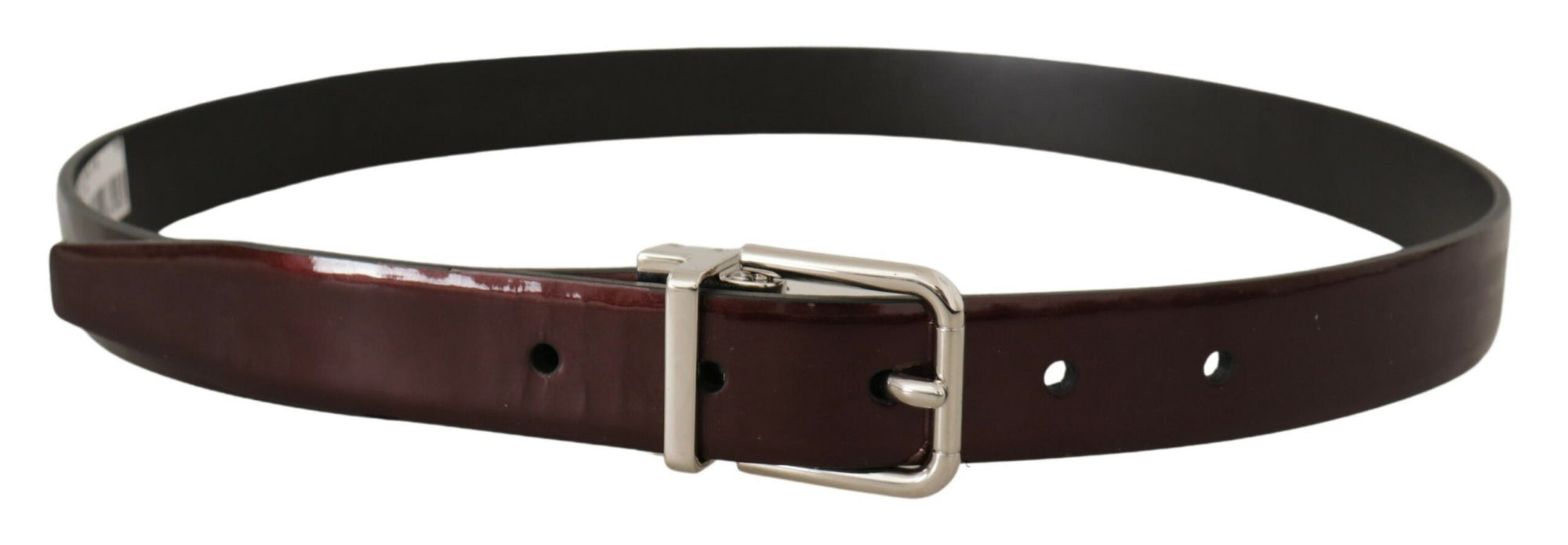 Dolce & Gabbana Brown Patent Leather Silver Metal Buckle Belt - Maison Luxe