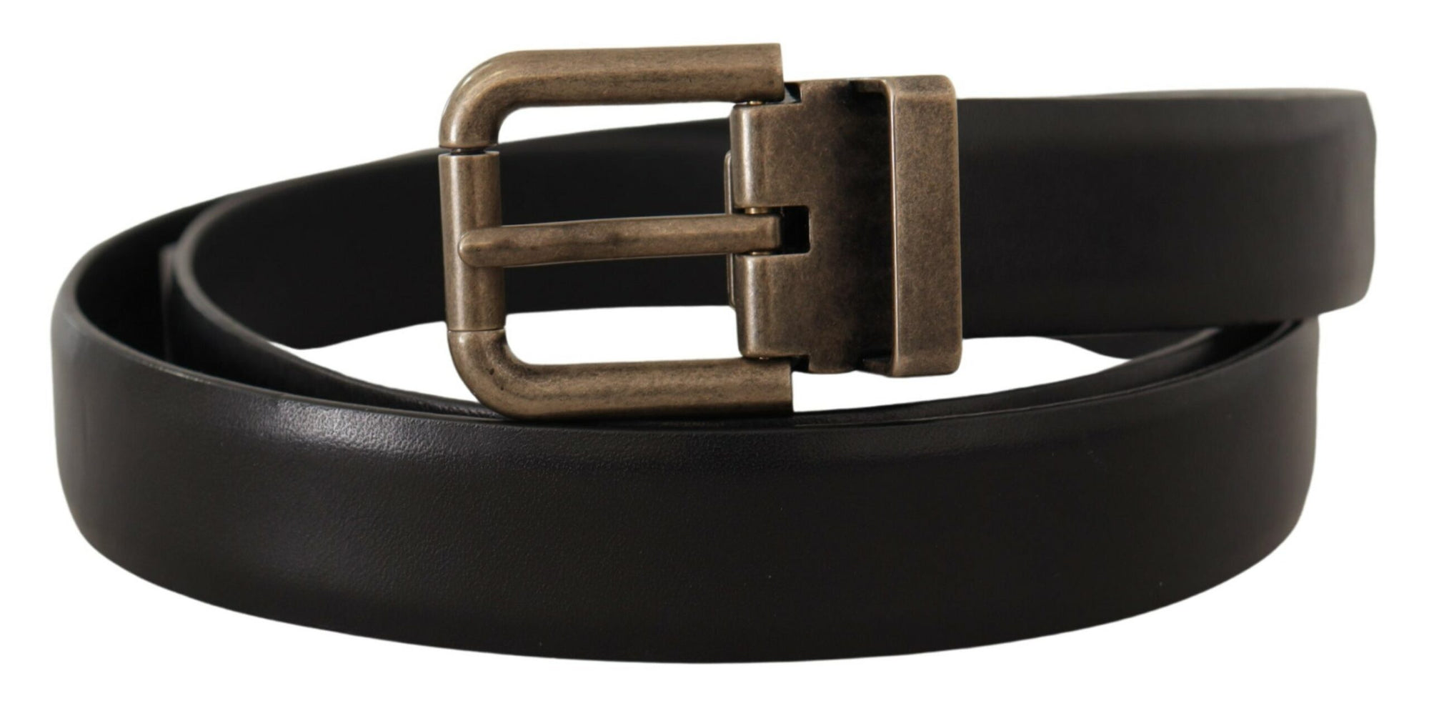 Dolce & Gabbana Black Calf Leather Brushed Brass Box Buckle Belt - Maison Luxe