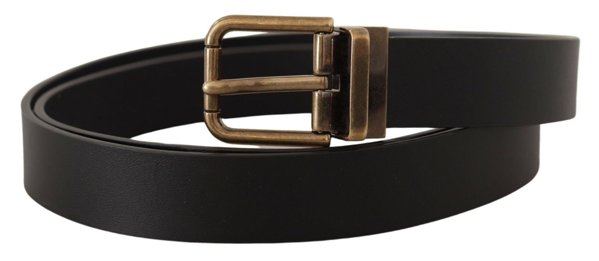 Dolce & Gabbana Black Leather Brass Metal Box Buckle Belt - Maison Luxe
