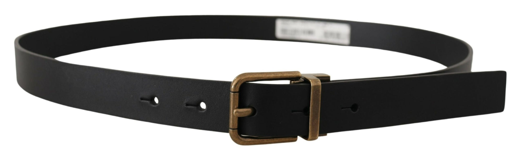 Dolce & Gabbana Black Leather Brass Metal Box Buckle Belt - Maison Luxe