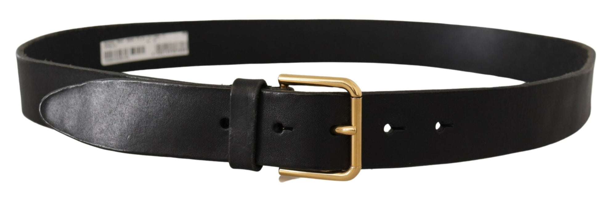 Dolce & Gabbana Black Leather Gold Tone Logo Metal Buckle Belt - Maison Luxe