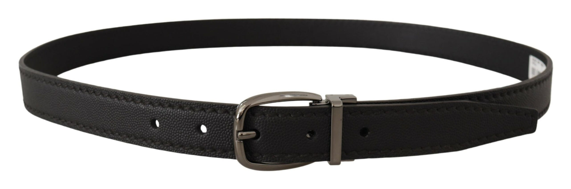 Dolce & Gabbana Black Leather Metal Logo Buckle Belt - Maison Luxe
