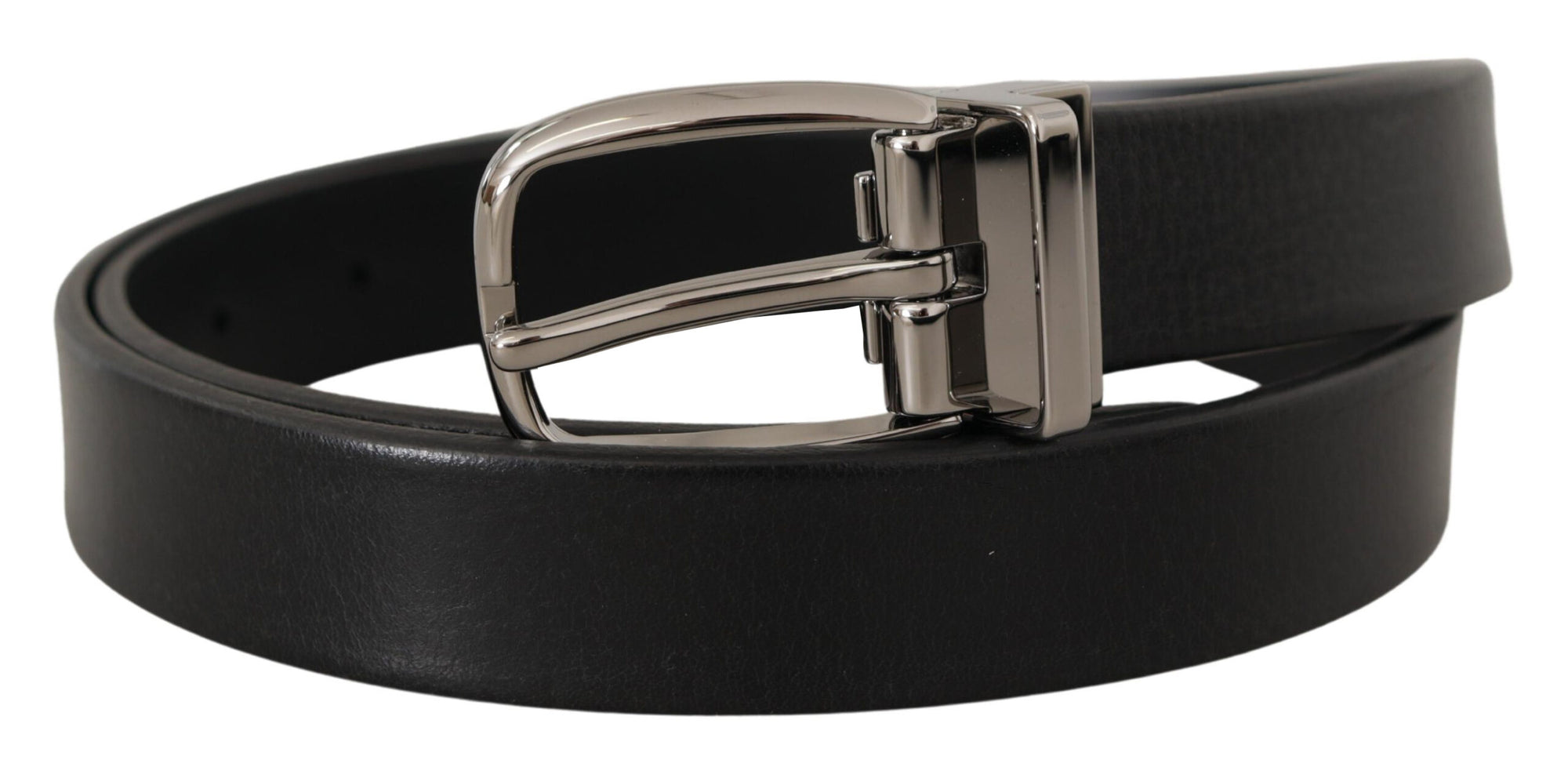 Dolce & Gabbana Black Leather Silver Chrome Metal Logo Buckle Belt - Maison Luxe