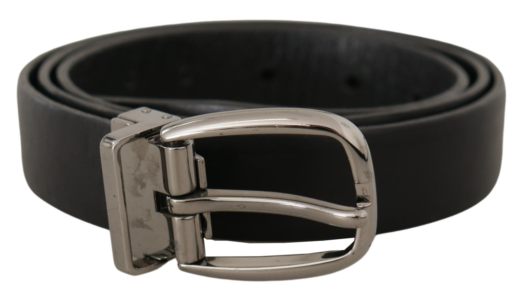 Dolce & Gabbana Black Leather Chrome Logo Metal Buckle Belt - Maison Luxe