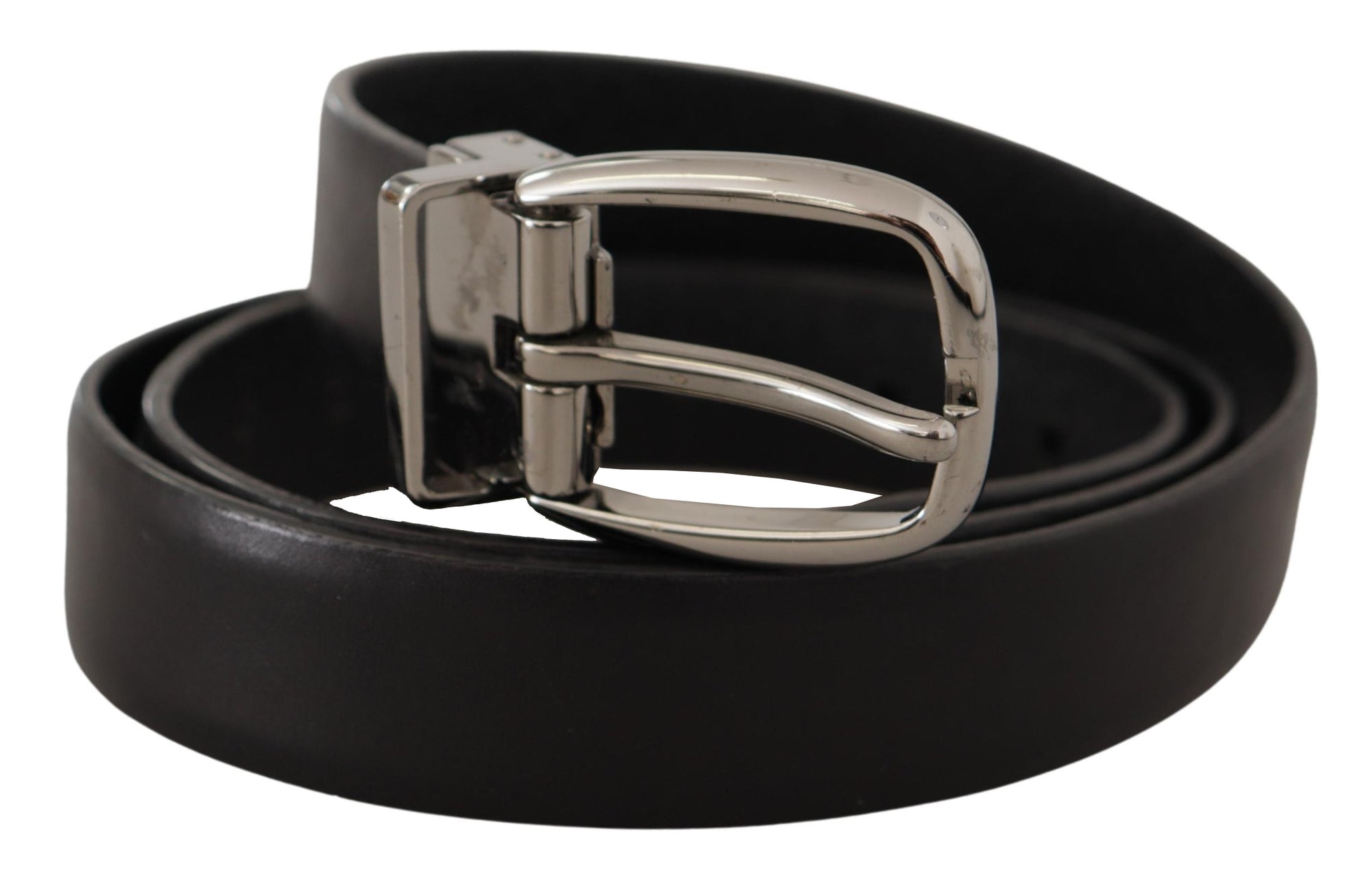 Dolce & Gabbana Black Leather Chrome Logo Metal Buckle Belt - Maison Luxe