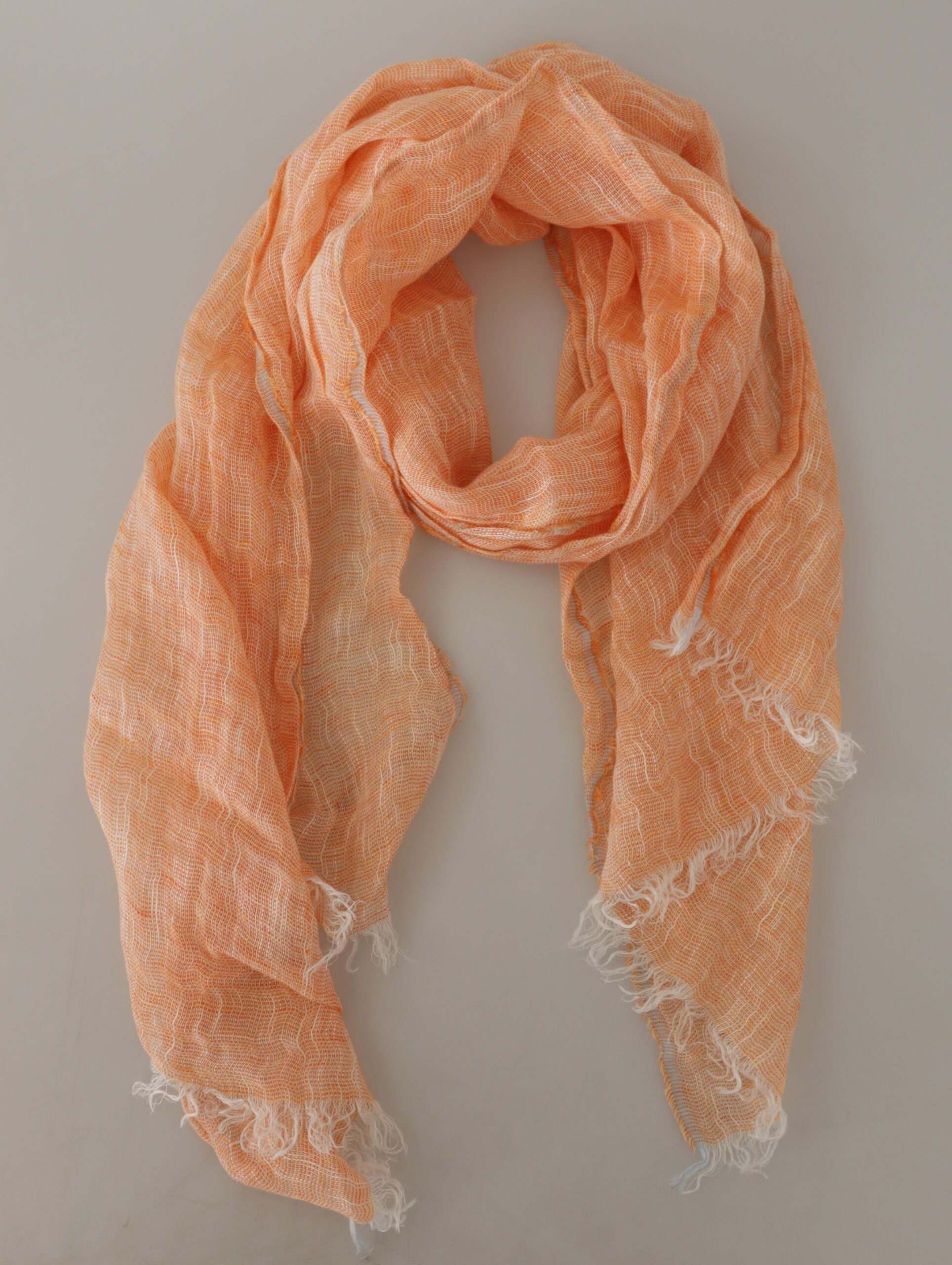 Malo Peach Linen Knitted Shawl Wrap Fringes Scarf - Maison Luxe