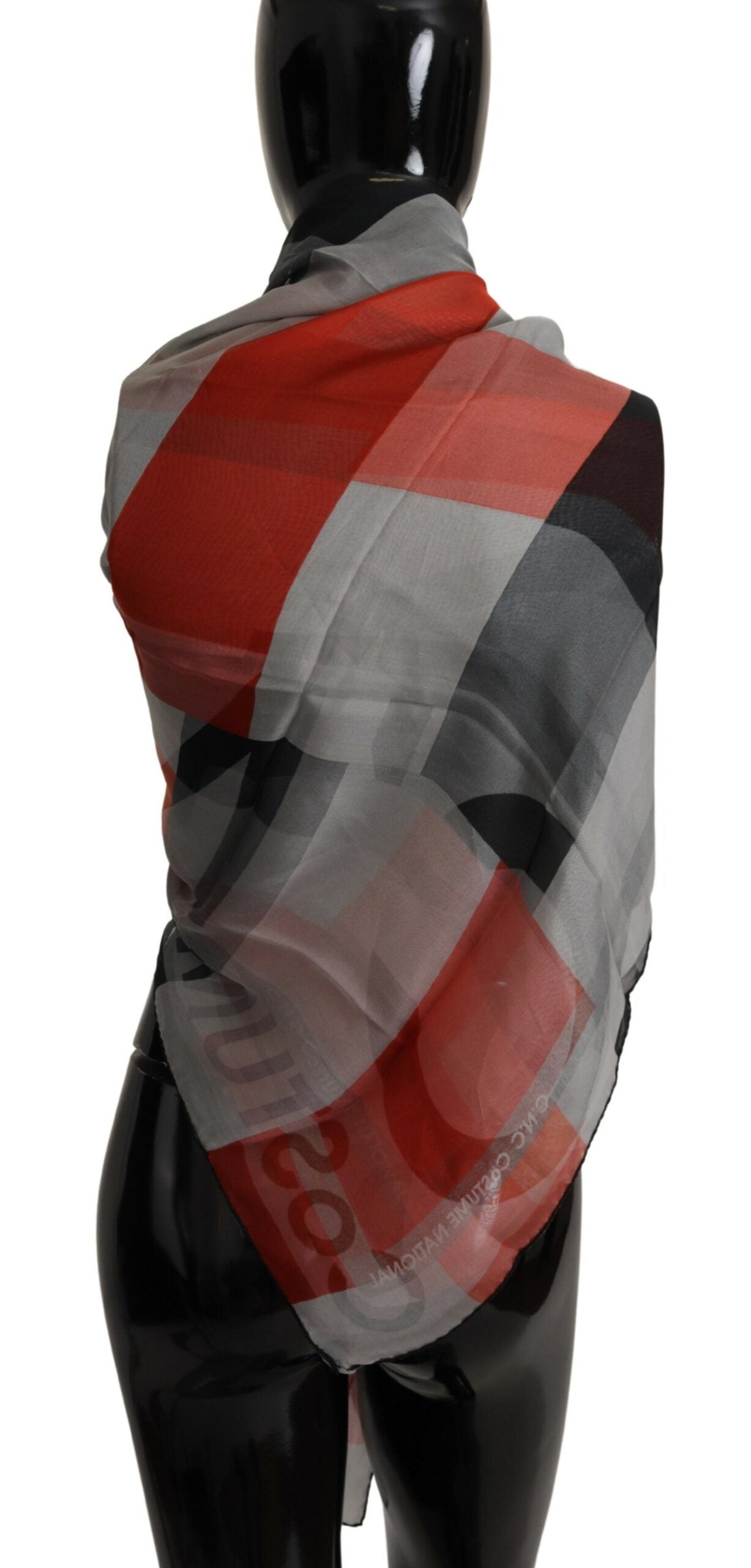 Costume National Gray Red Shawl Foulard Wrap  Scarf - Maison Luxe