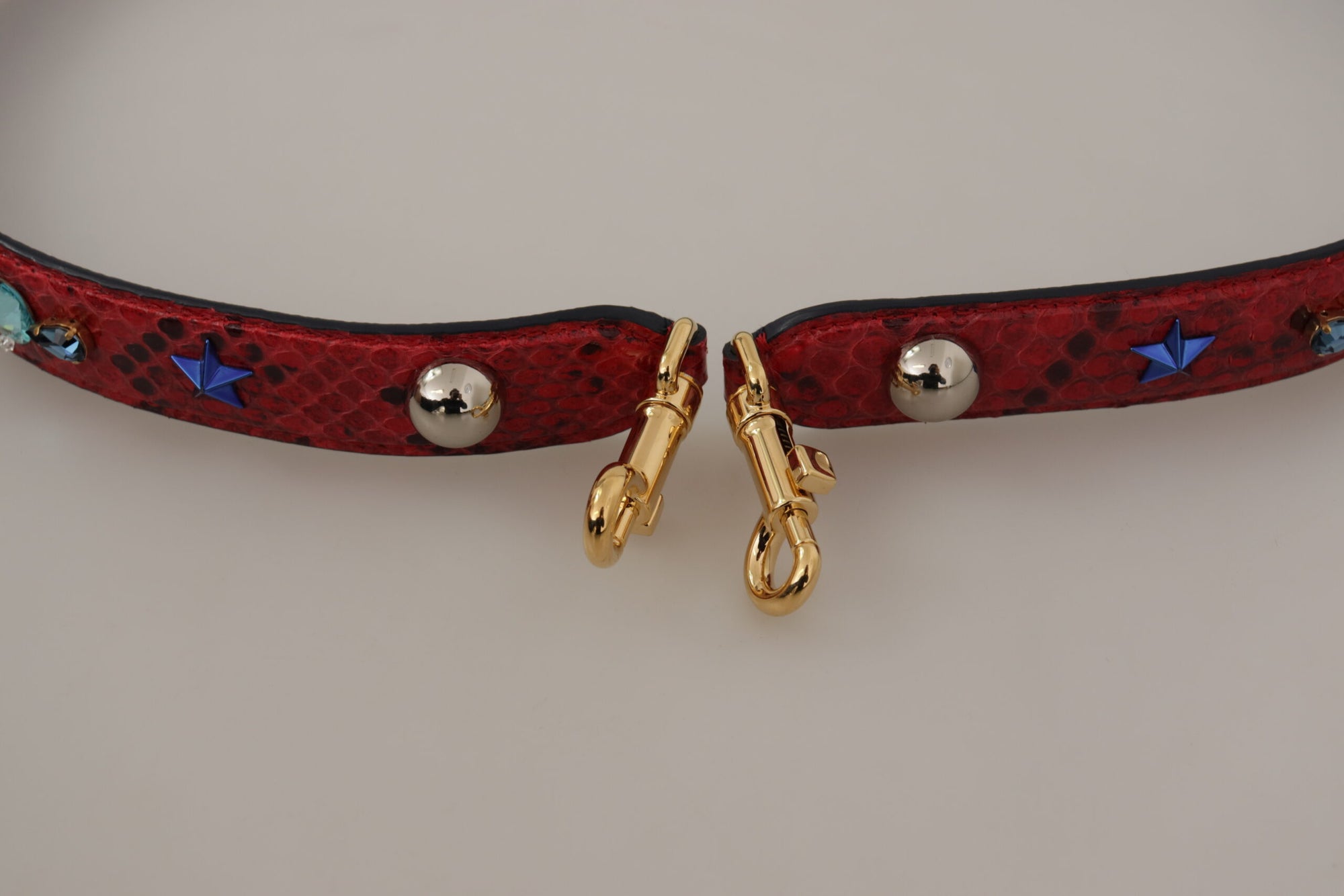 Dolce & Gabbana Red Exotic Leather Crystals Shoulder Strap