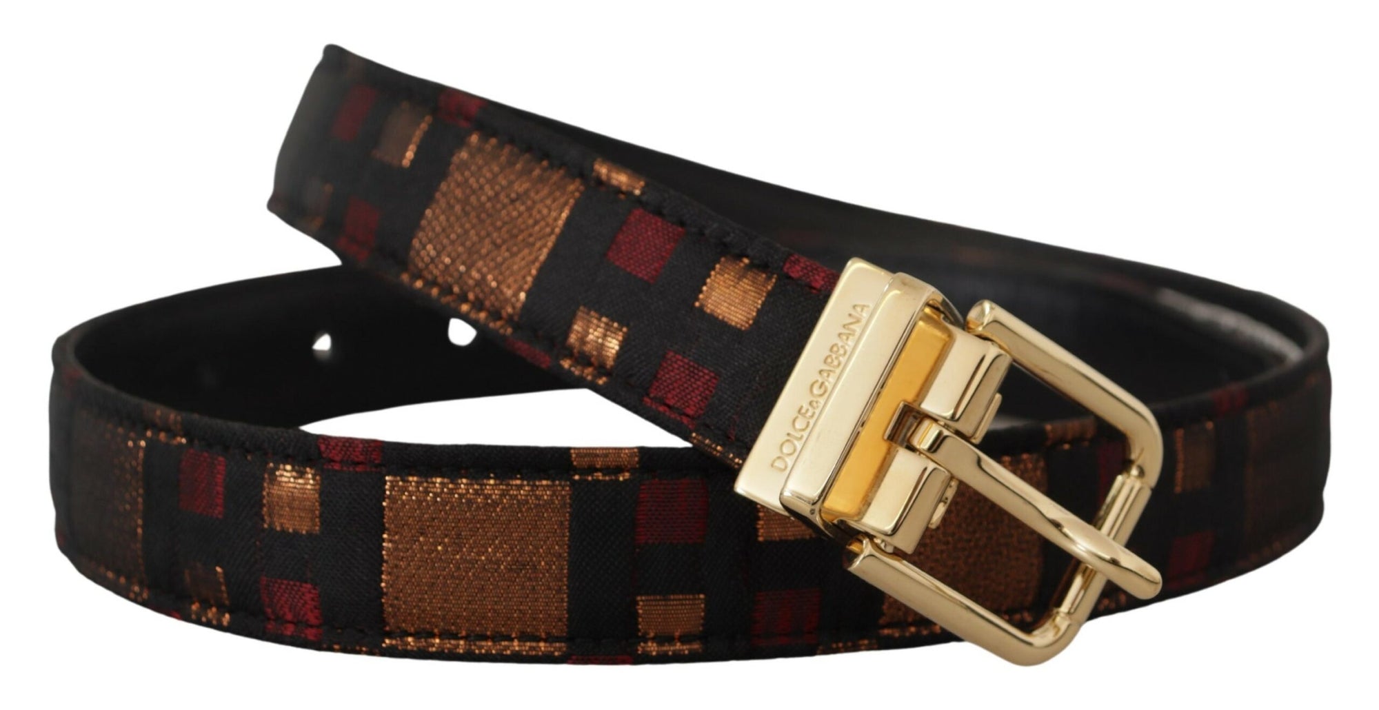 Dolce & Gabbana Multicolor Leather Jacquard Gold Metal Buckle Belt - Maison Luxe