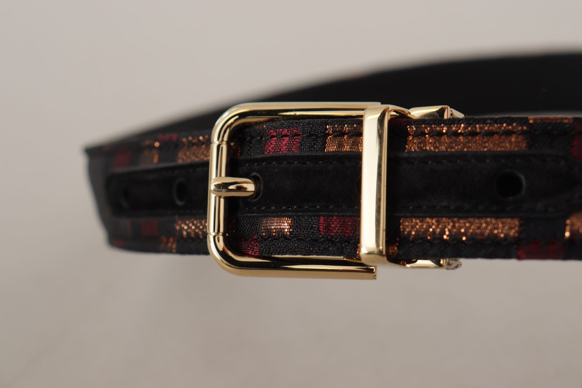 Dolce & Gabbana Multicolor Leather Jacquard Gold Metal Buckle Belt - Maison Luxe