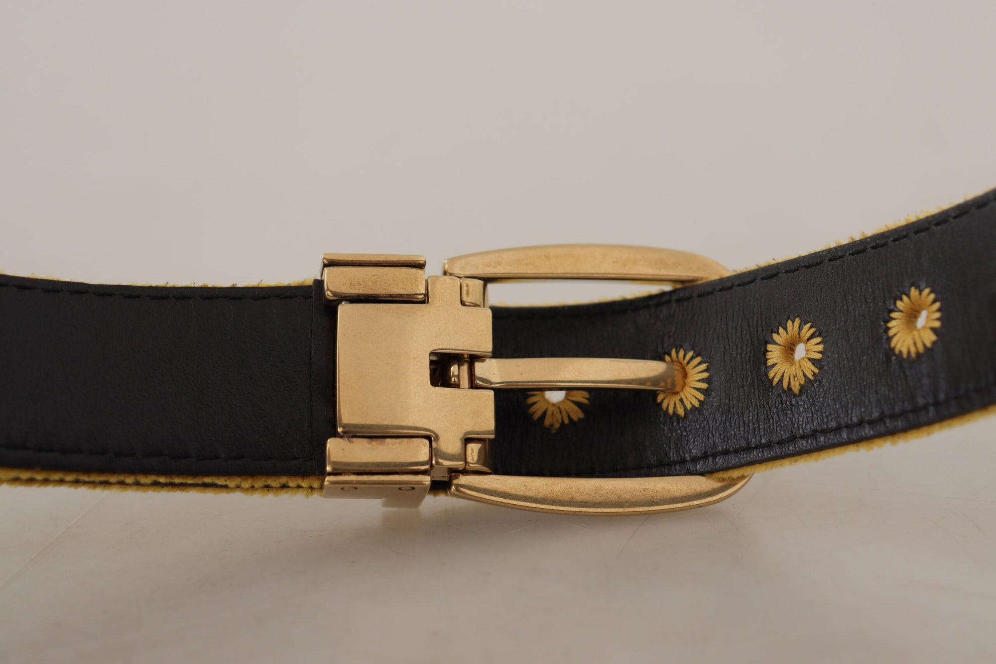 Dolce & Gabbana Mustard Velvet Gold Logo Engraved Metal Buckle Belt - Maison Luxe