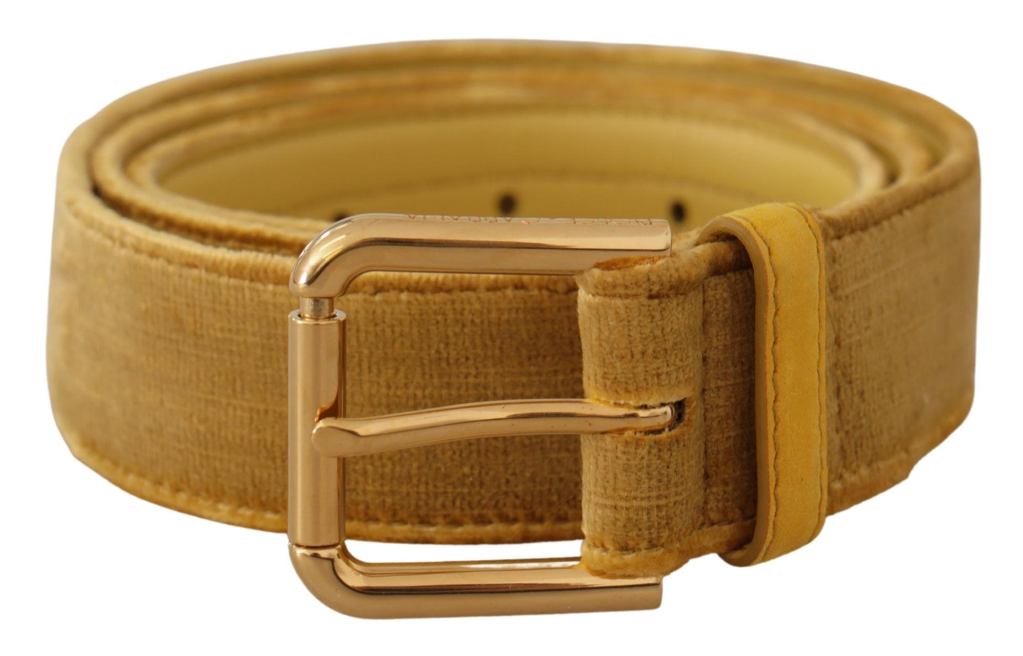 Dolce & Gabbana Yellow Velvet Gold Metal Logo Engraved Buckle Belt - Maison Luxe